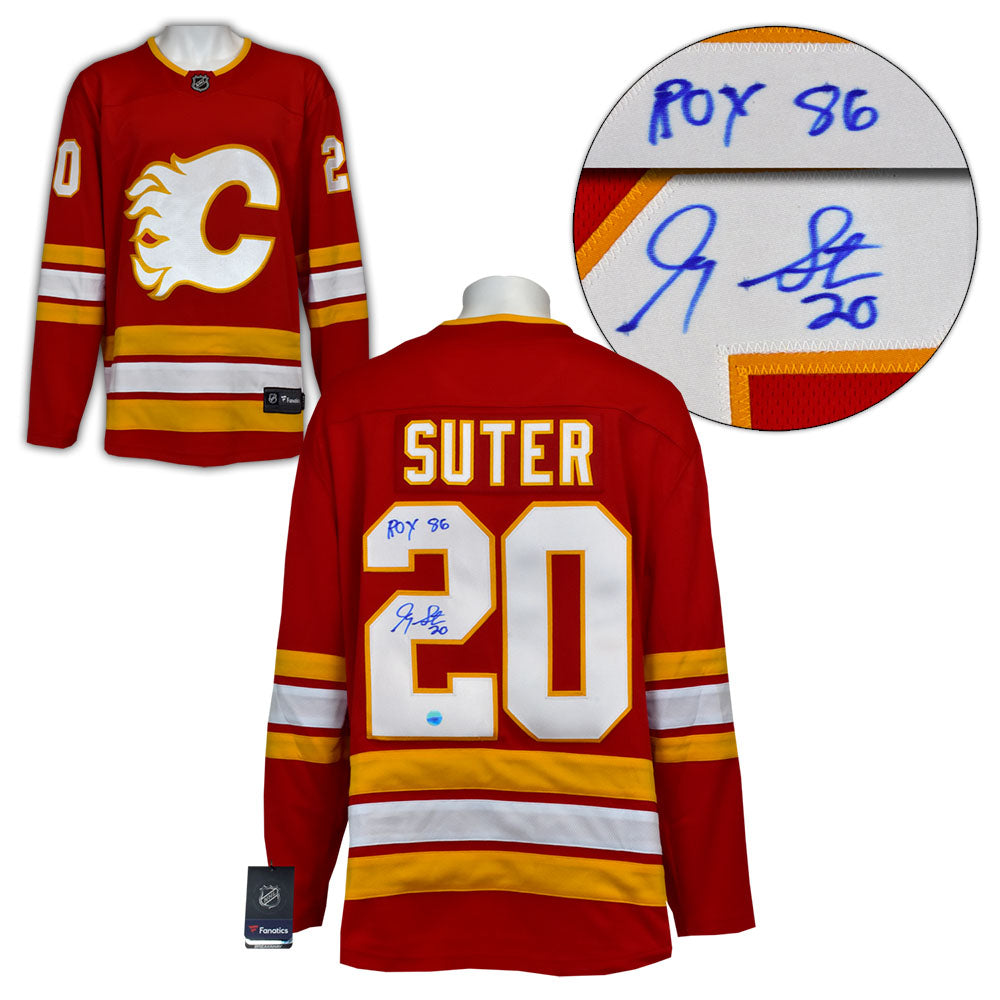 Gary Suter Signed Calgary Flames Fanatics Breakaway Jersey product image 1, provided for visual reference and product detail