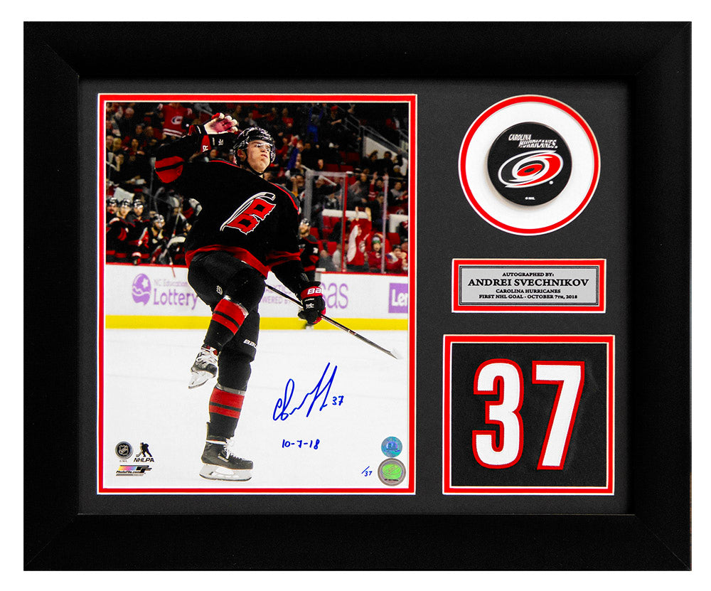 Andrei Svechnikov Carolina Hurricanes Signed & Dated 1st Goal 20x24 Frame product image 1, provided for visual reference and