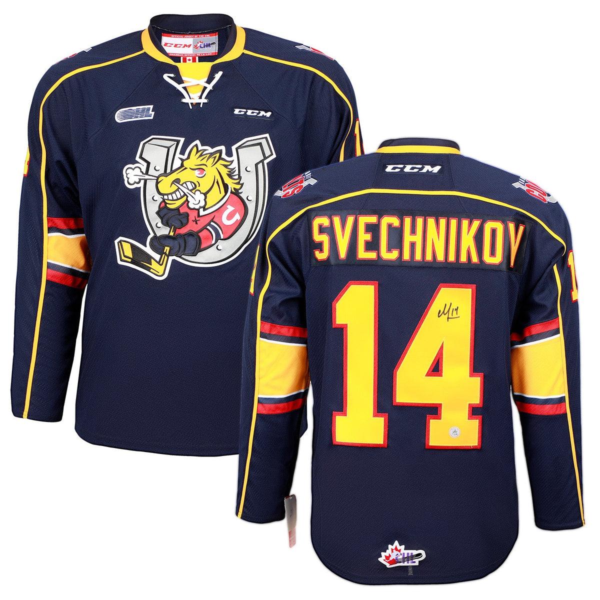 Andrei Svechnikov Signed Barrie Colts Blue CCM CHL Jersey product image 3, provided for visual reference and product detail