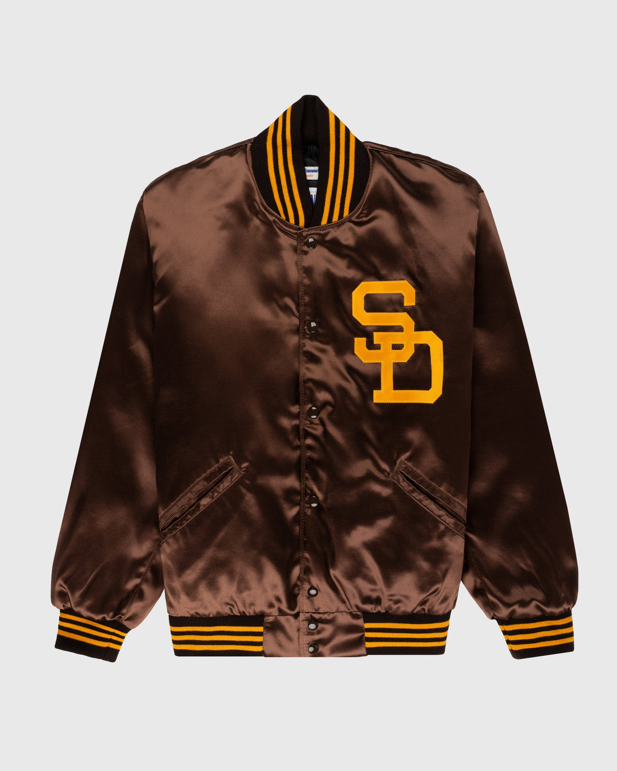 San Diego Padres 1969 Authentic All Satin Varsity Jacket product image 1, provided for visual reference and product detail
