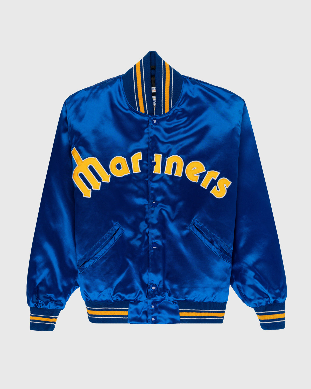 Seattle Mariners 1982 Authentic All Satin Varsity Jacket product image 1, provided for visual reference and product detail