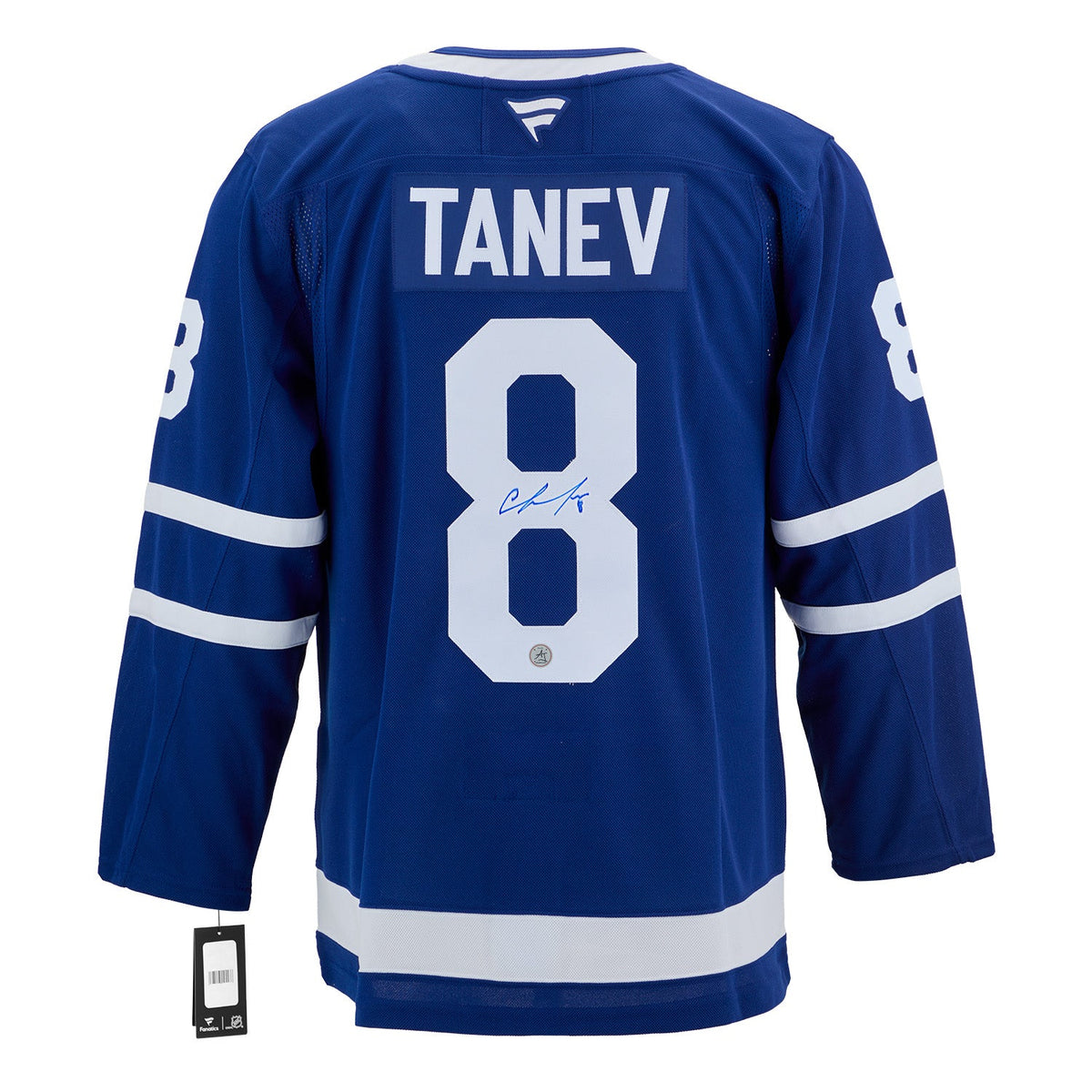 Chris Tanev Autographed Toronto Maple Leafs Fanatics Premium Jersey product image 1, provided for visual reference and