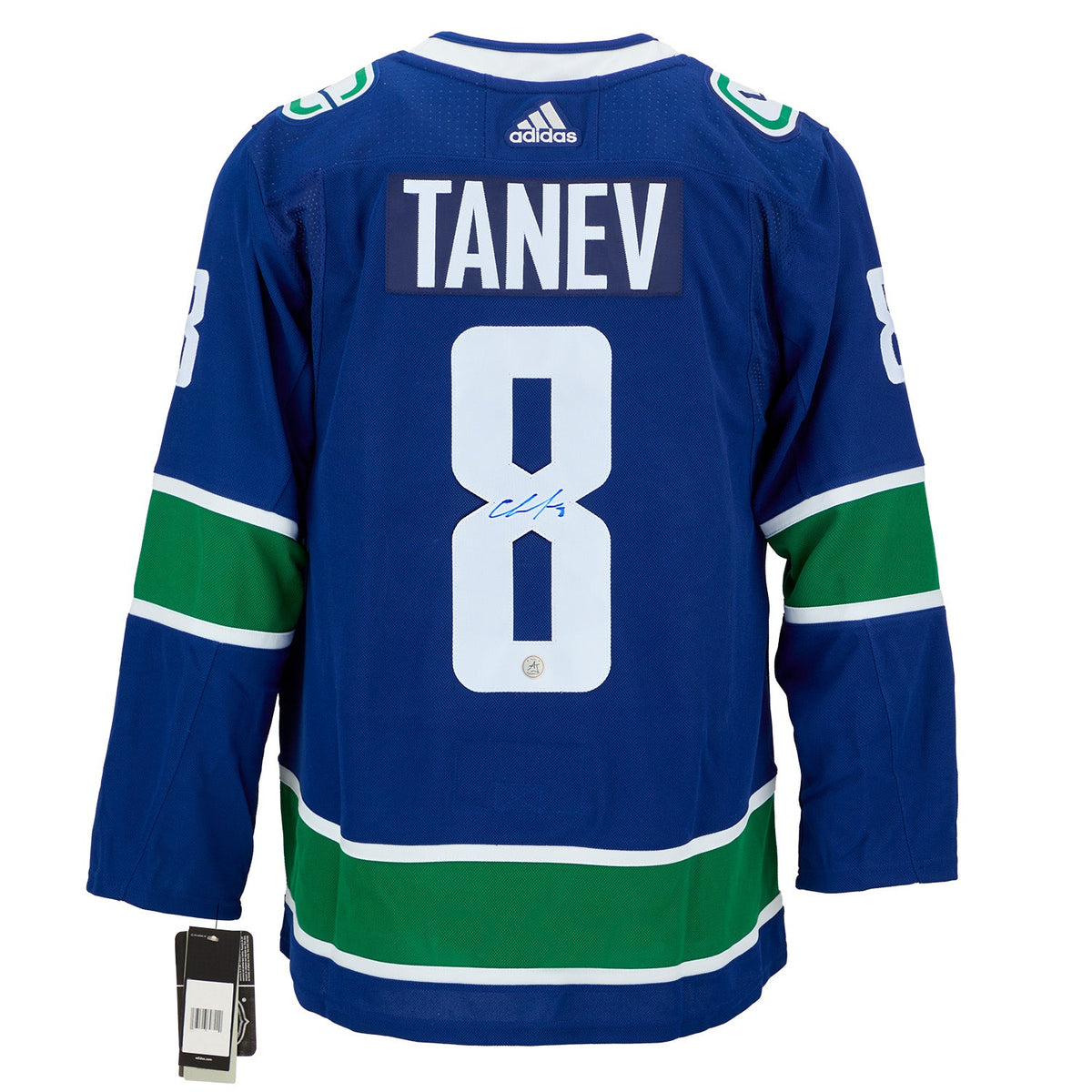 Chris Tanev Autographed Vancouver Canucks Blue adidas Jersey product image 1, provided for visual reference and product