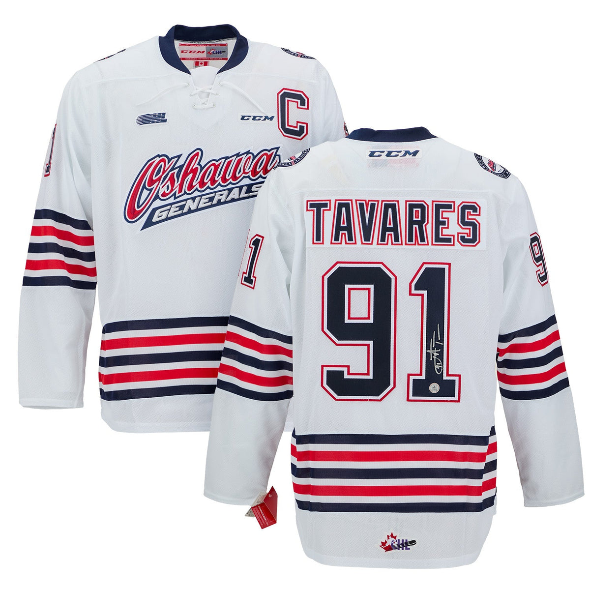 John Tavares Oshawa Generals Signed White CHL Hockey Jersey product image 3, provided for visual reference and product