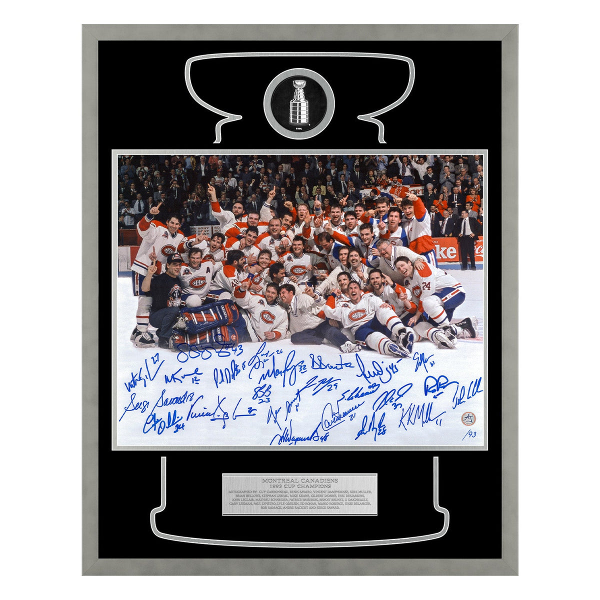 Montreal Canadiens 23 Player Team Signed 1993 Cup Champions 24x30 Frame #/93 product image 1, provided for visual reference