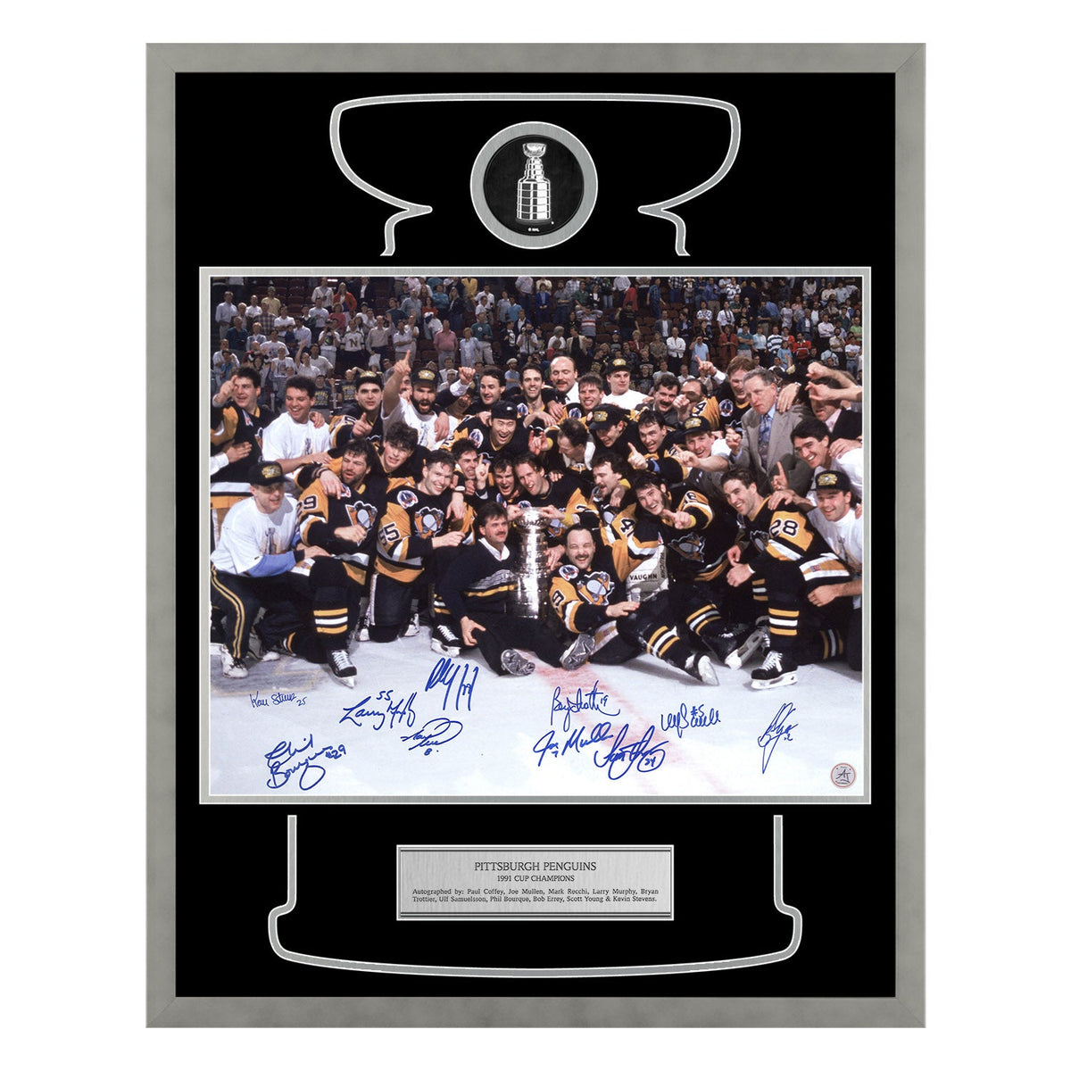 Pittsburgh Penguins 10 Player Team Signed 1991 Cup Champions 24x30 Frame product image 1, provided for visual reference and