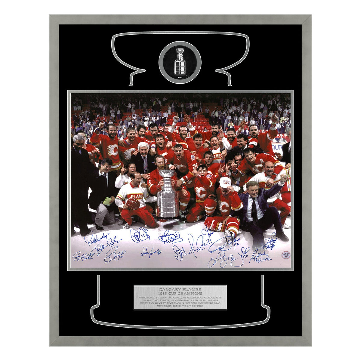 Calgary Flames 15 Player Team Signed 1989 Cup Champions 24x30 Frame product image 1, provided for visual reference and