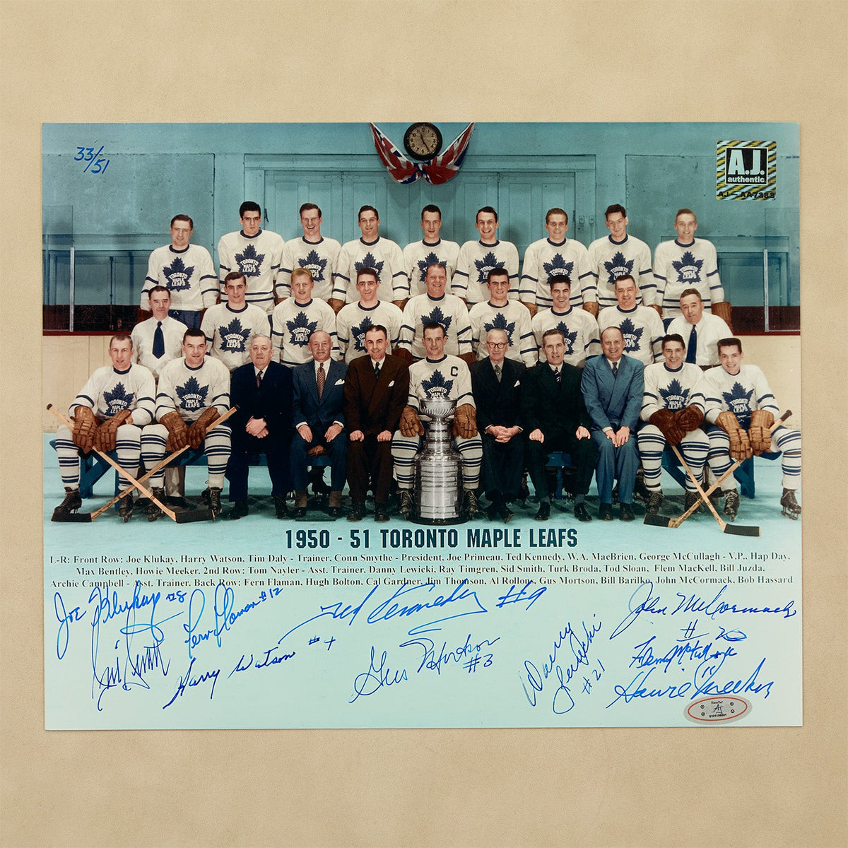 Toronto Maple Leafs 1951 Stanley Cup 10 Player Team Signed 8x10 Photo #33/51 product image 1, provided for visual reference