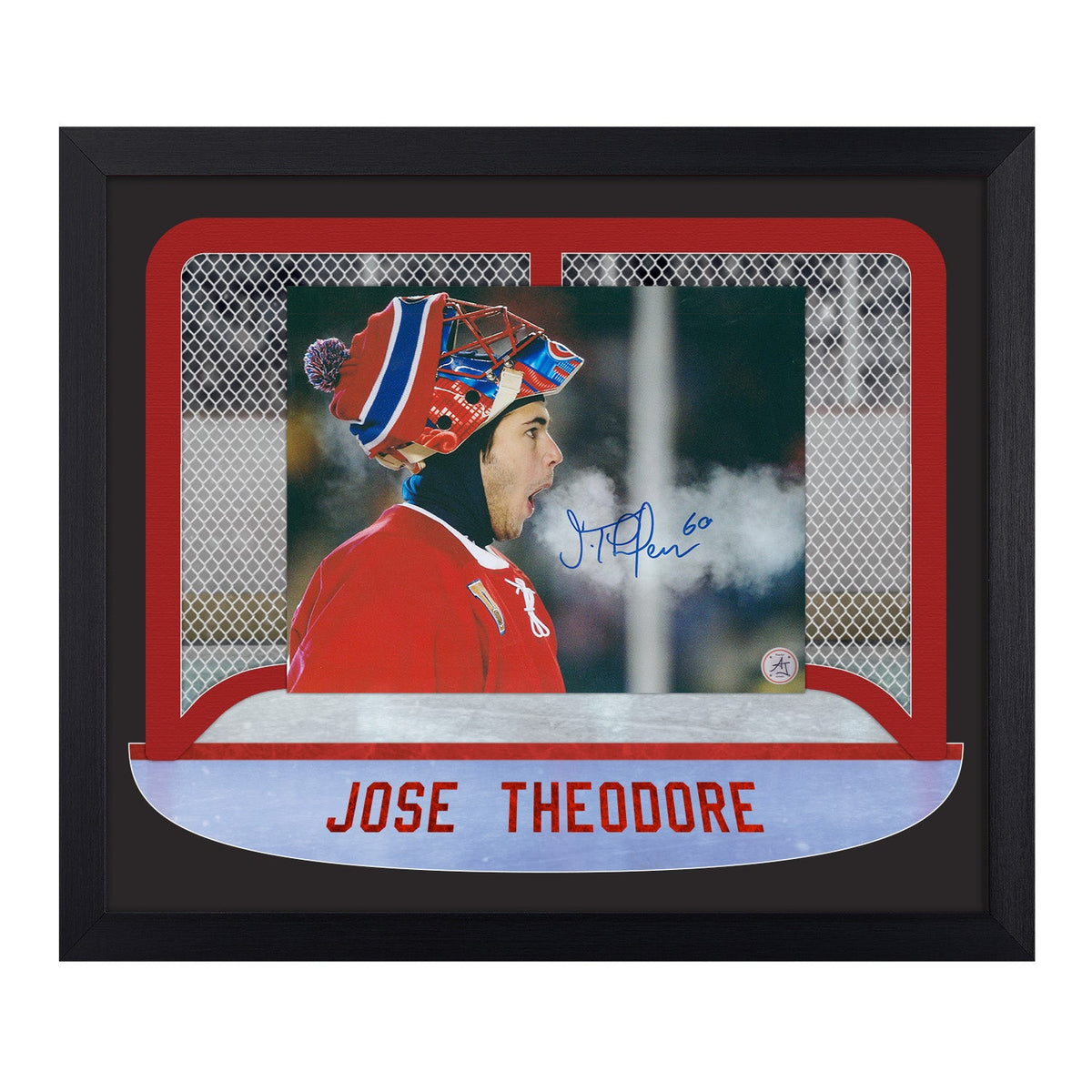 Jose Theodore Signed Montreal Goalie Mask Between The Pipes 23x27 Frame product image 1, provided for visual reference and