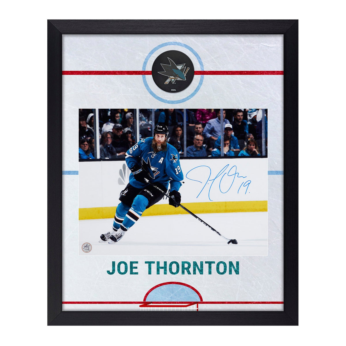 Joe Thornton Autographed San Jose Sharks Graphic Rink 18x22 Frame product image 1, provided for visual reference and product