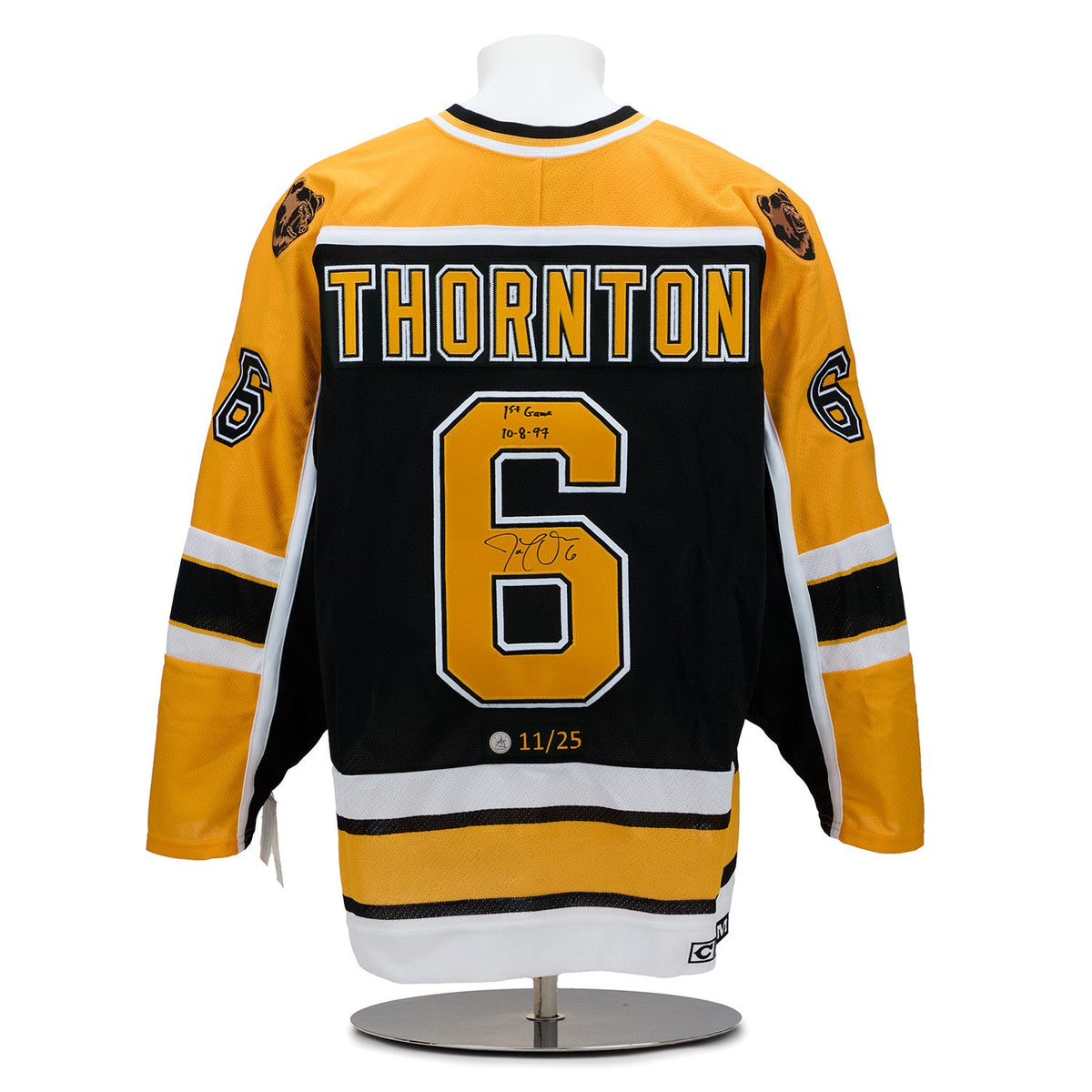 Joe Thornton Boston Bruins Signed & Dated 1st Game Vintage CCM Jersey #11/25 product image 1, provided for visual reference