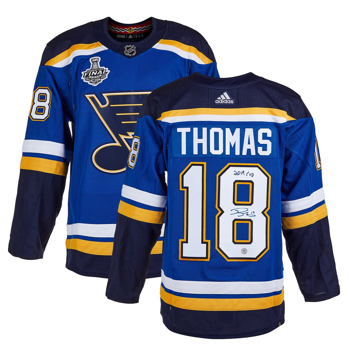 Robert Thomas St Louis Blues Signed 2019 Stanley Cup adidas Jersey product image 3, provided for visual reference and