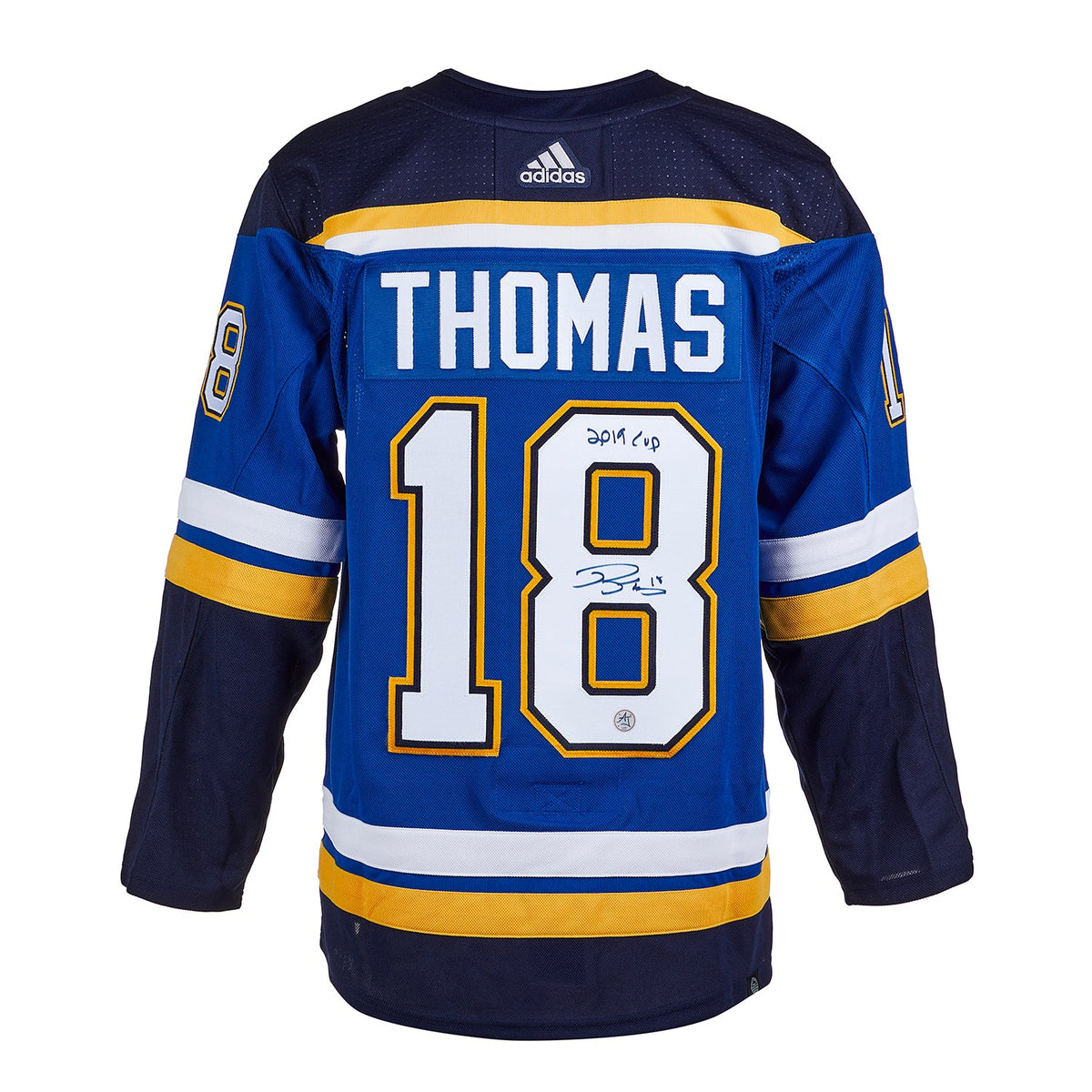 Robert Thomas St Louis Blues Signed 2019 Stanley Cup adidas Jersey product image 1, provided for visual reference and