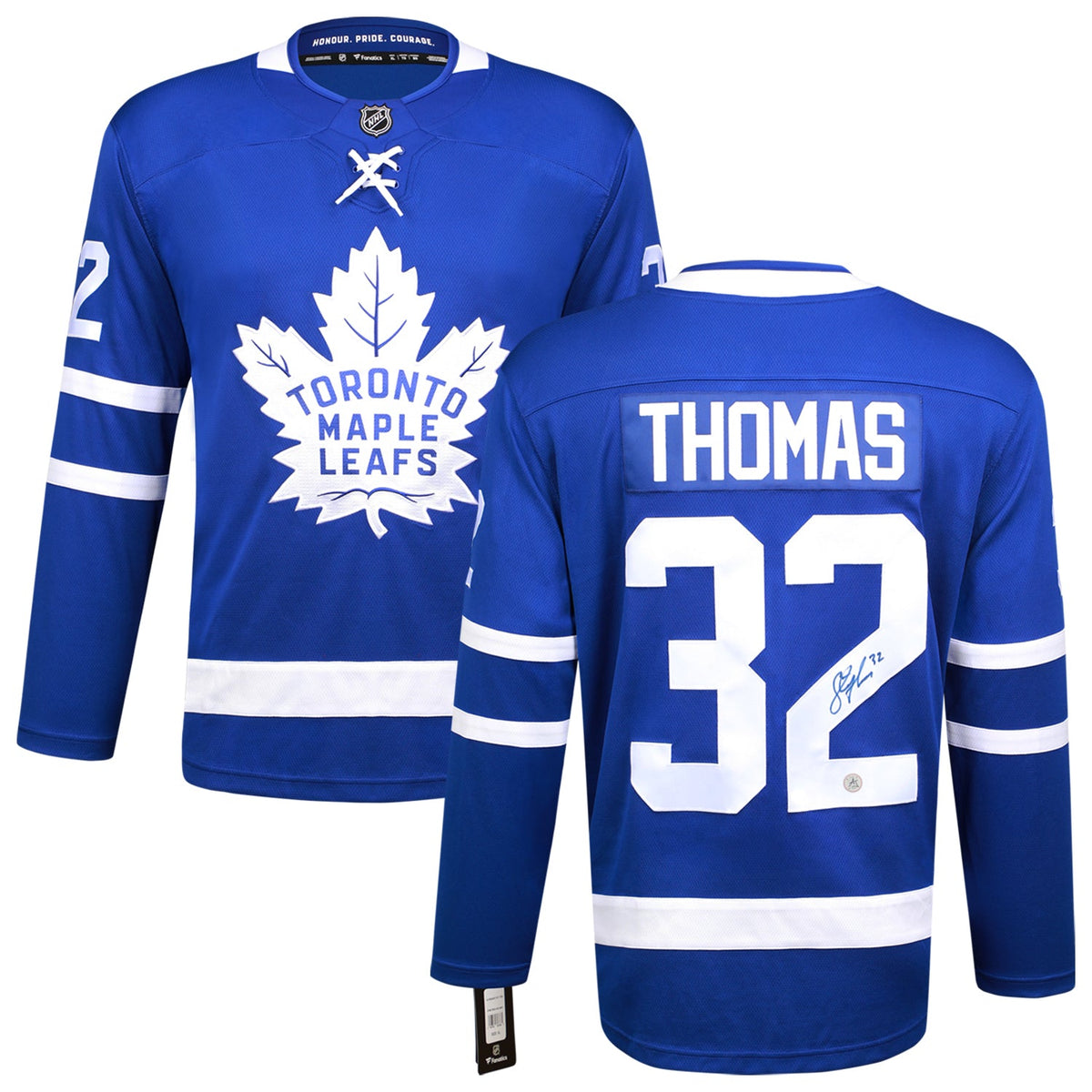 Steve Thomas Autographed Toronto Maple Leafs Blue Fanatics Jersey product image 3, provided for visual reference and product