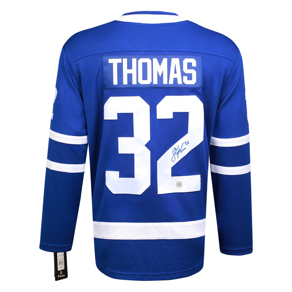 Steve Thomas Autographed Toronto Maple Leafs Blue Fanatics Jersey product image 1, provided for visual reference and product