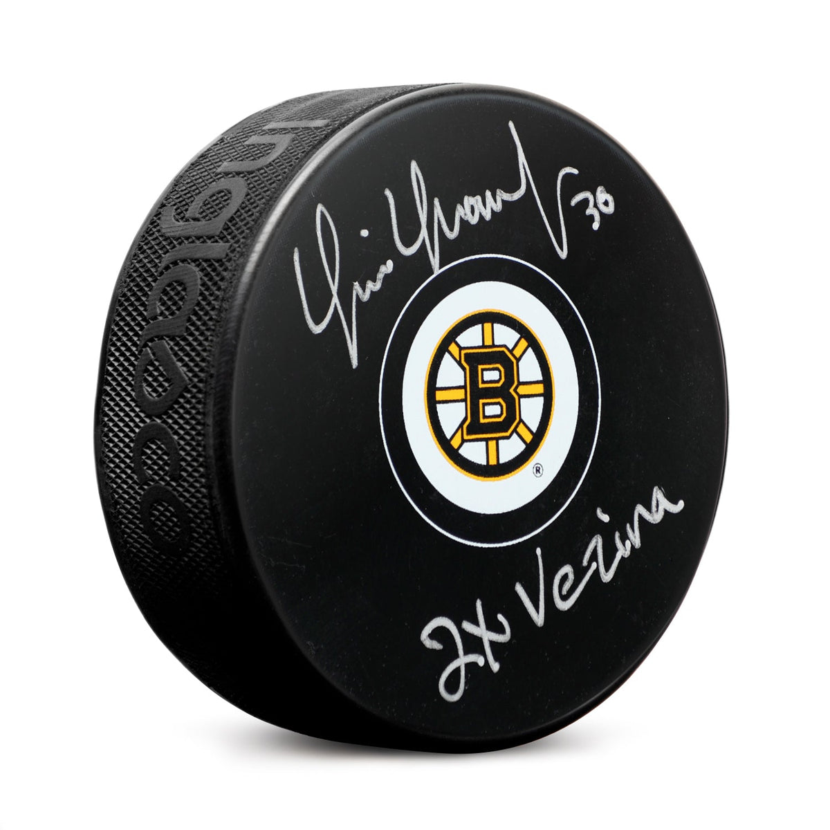 Tim Thomas Signed Boston Bruins Hockey Puck with 2x Vezina Note product image 1, provided for visual reference and product