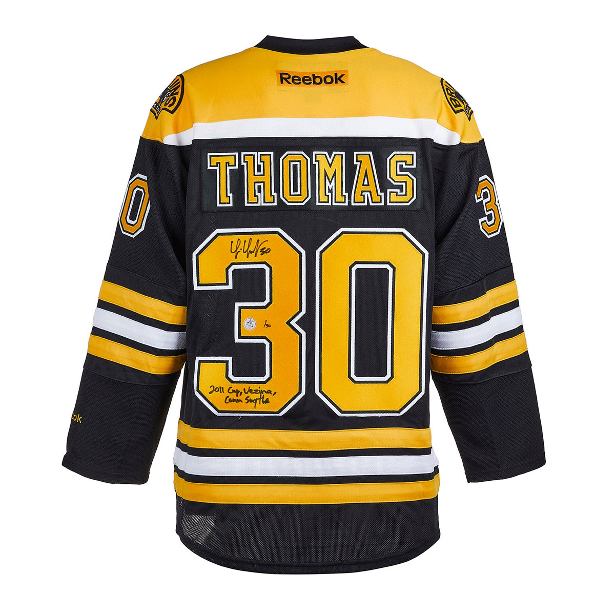 Tim Thomas Boston Bruins Signed & Inscribed 2011 Stanley Cup Reebok Jersey #/30 product image 1, provided for visual