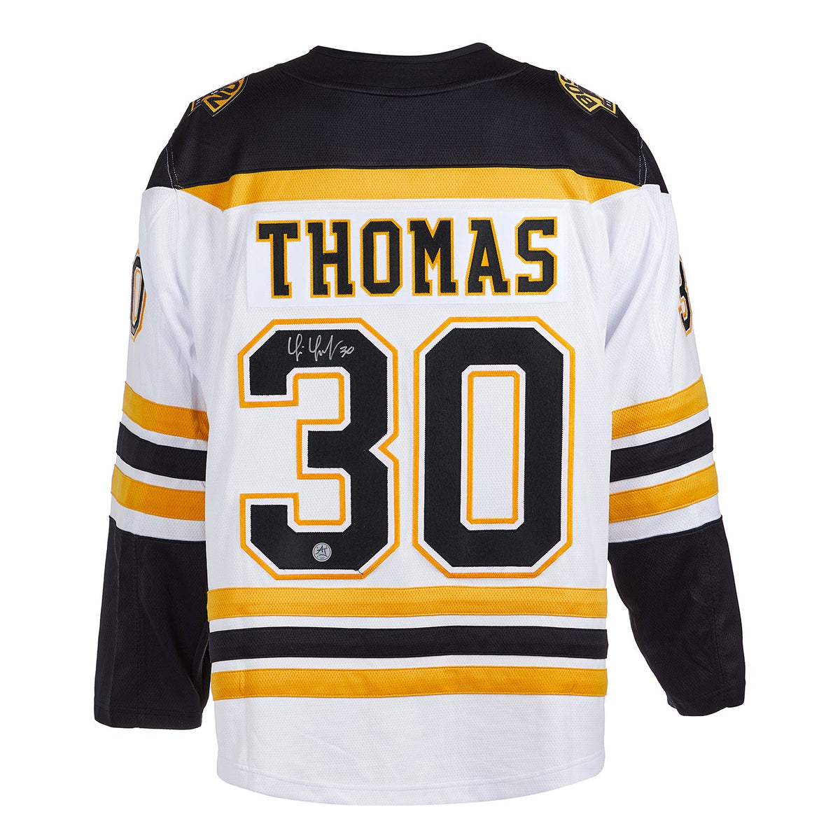 Tim Thomas Signed Boston Bruins White Fanatics Breakaway Jersey product image 1, provided for visual reference and product