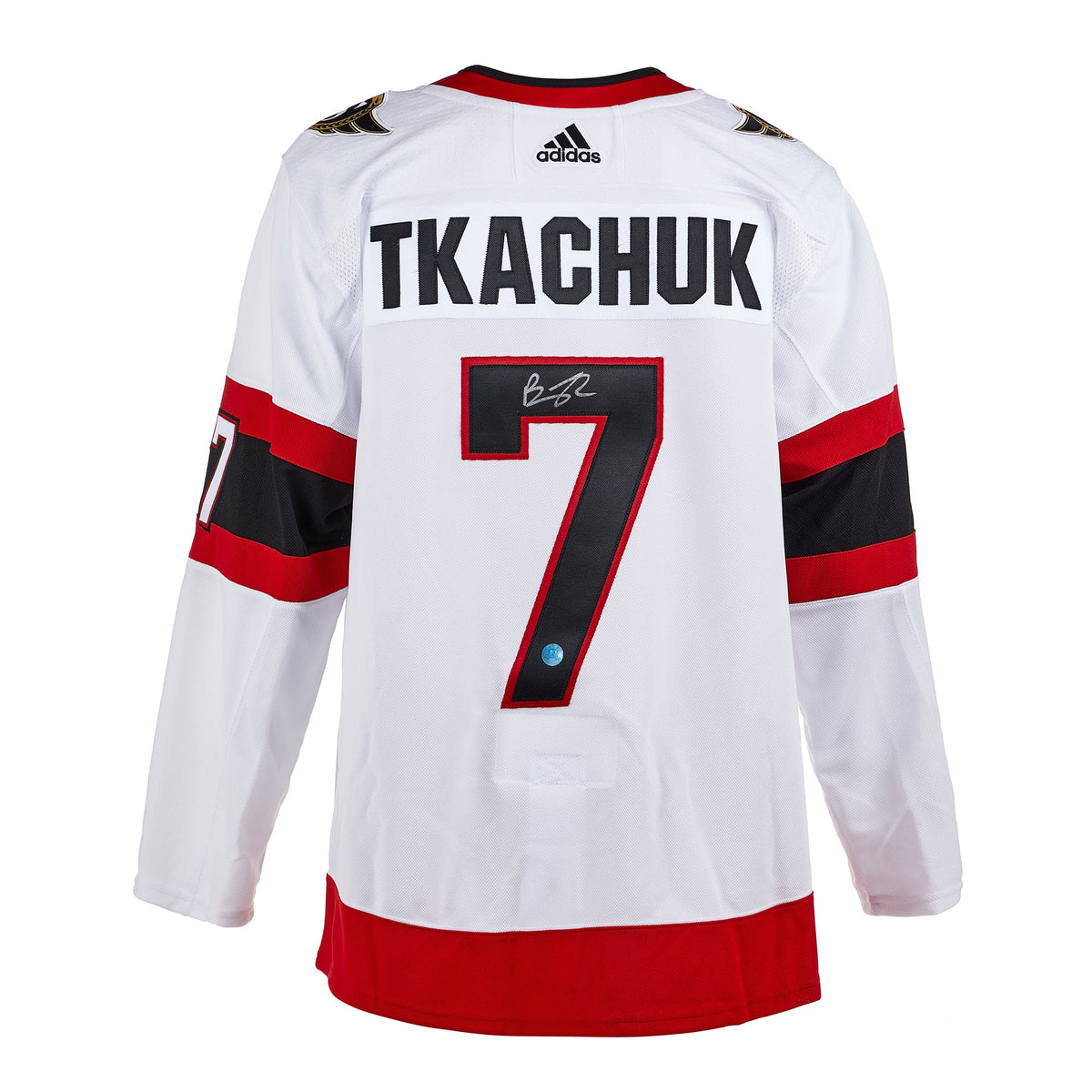 Brady Tkachuk Signed Ottawa Senators White adidas Jersey product image 1, provided for visual reference and product detail