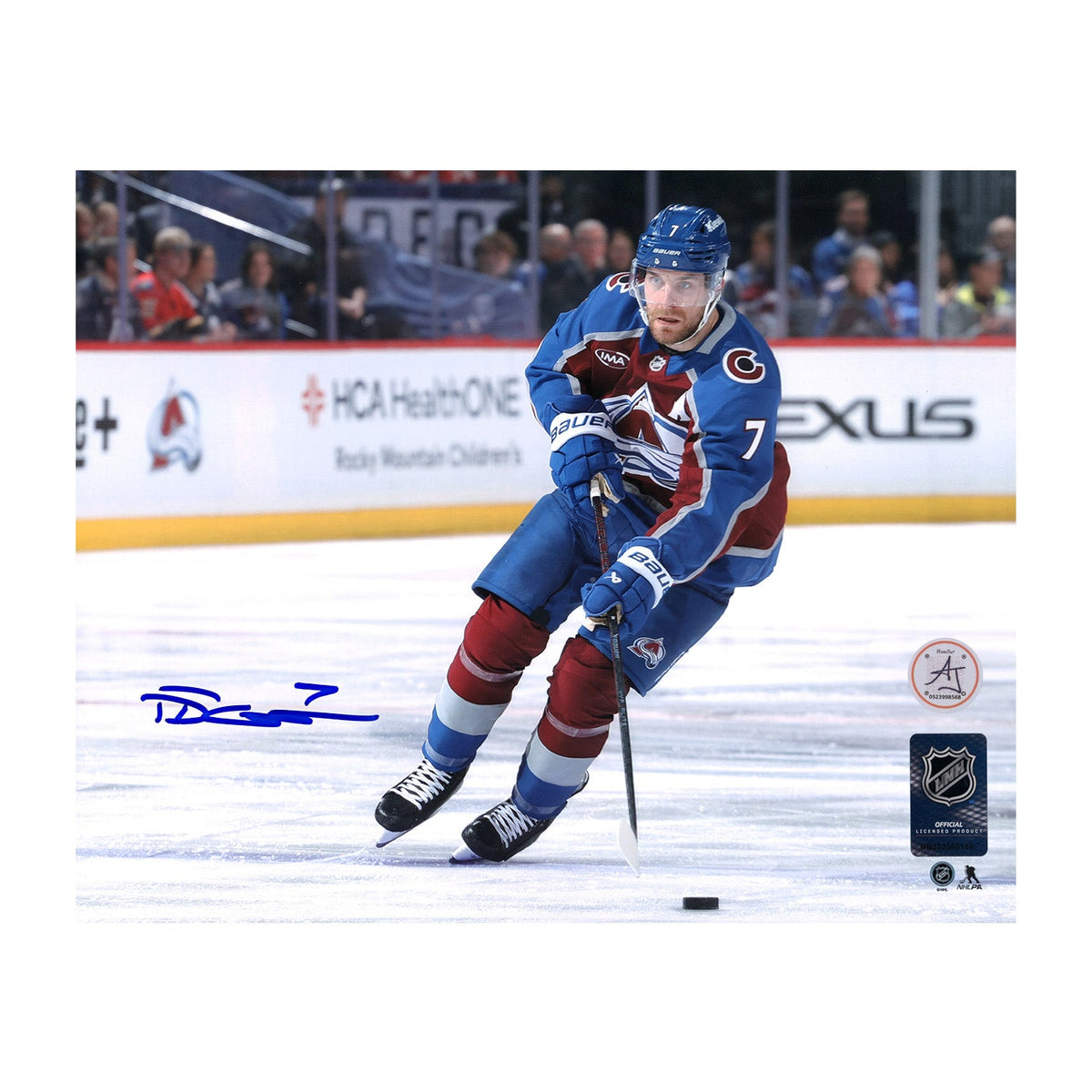 Devon Toews Autographed Colorado Avalanche Puck Rush 8x10 Photo product image 1, provided for visual reference and product