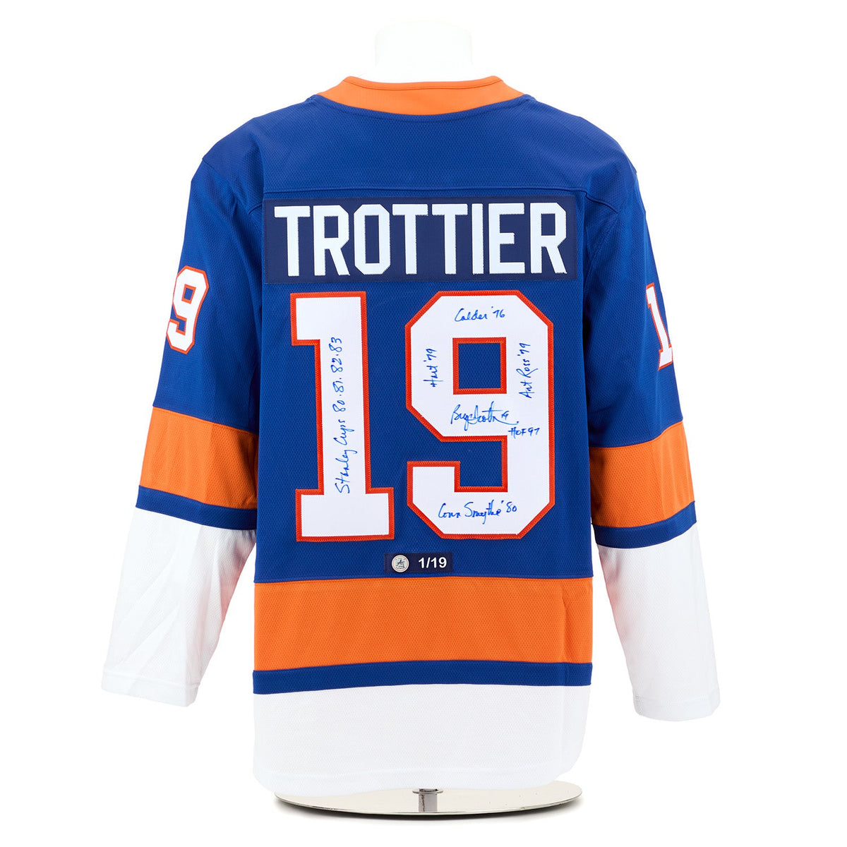 Bryan Trottier Signed & Inscribed New York Islanders Fanatics Stats Jersey #1/19 product image 1, provided for visual