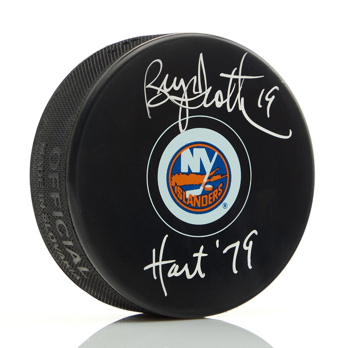 Bryan Trottier Autographed New York Islanders Hockey Puck with 79 Hart Note product image 1, provided for visual reference