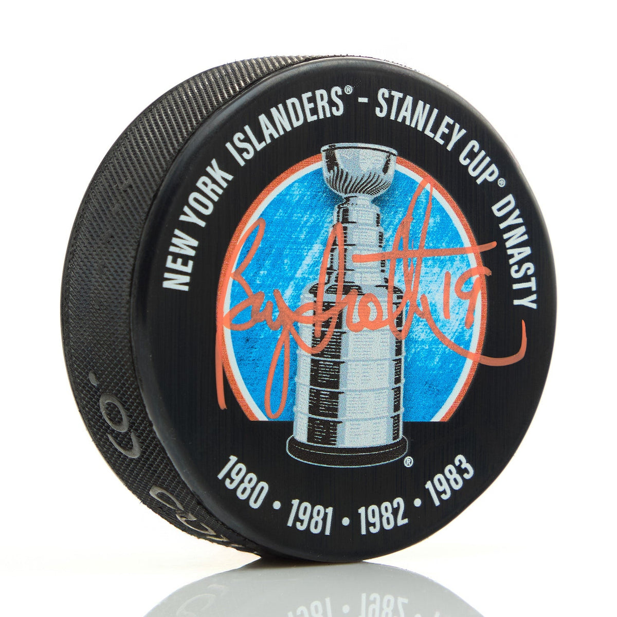 Bryan Trottier Autographed New York Islanders Dyansty Stanley Cup Puck product image 1, provided for visual reference and