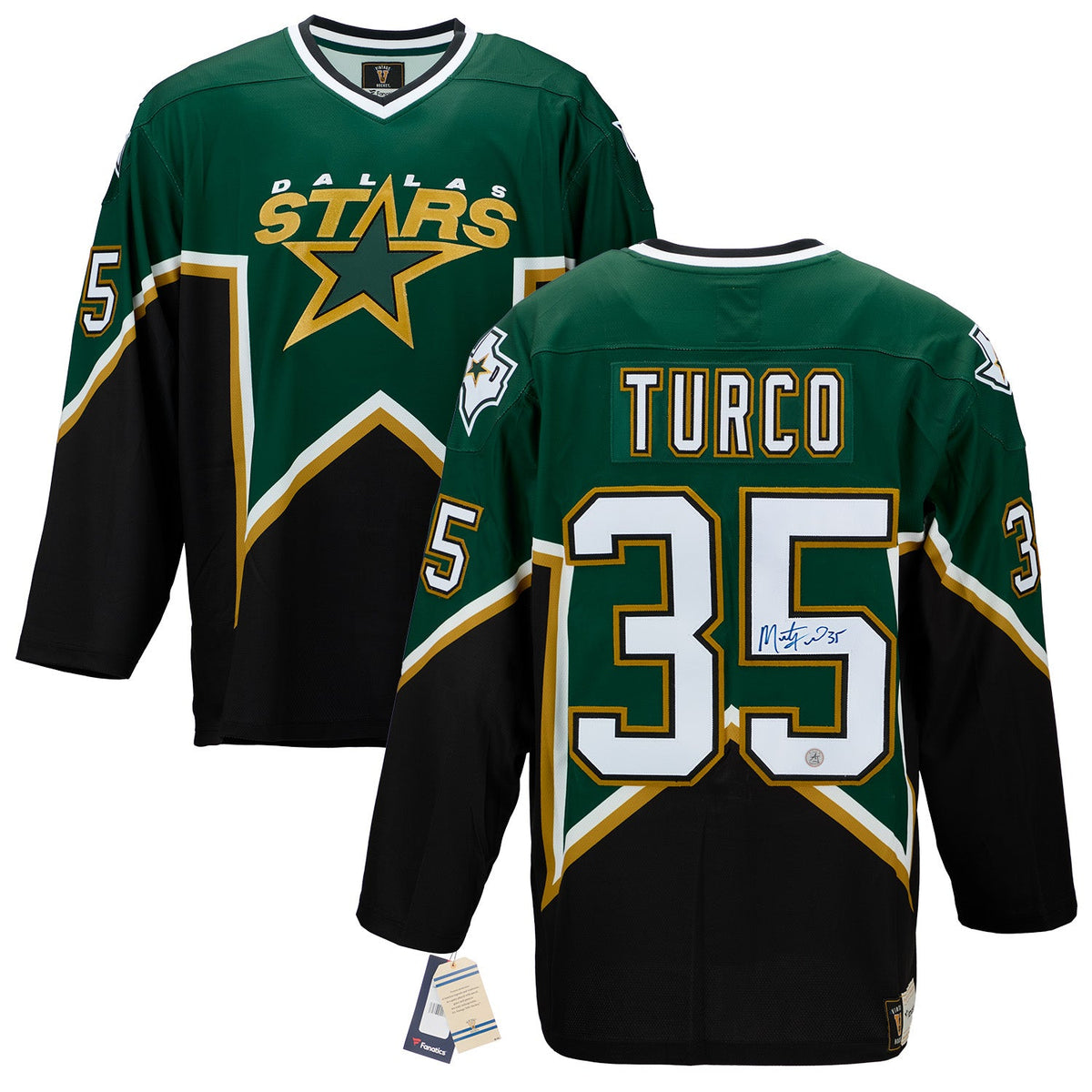 Marty Turco Autographed Dallas Stars Fanatics Throwback Jersey product image 3, provided for visual reference and product