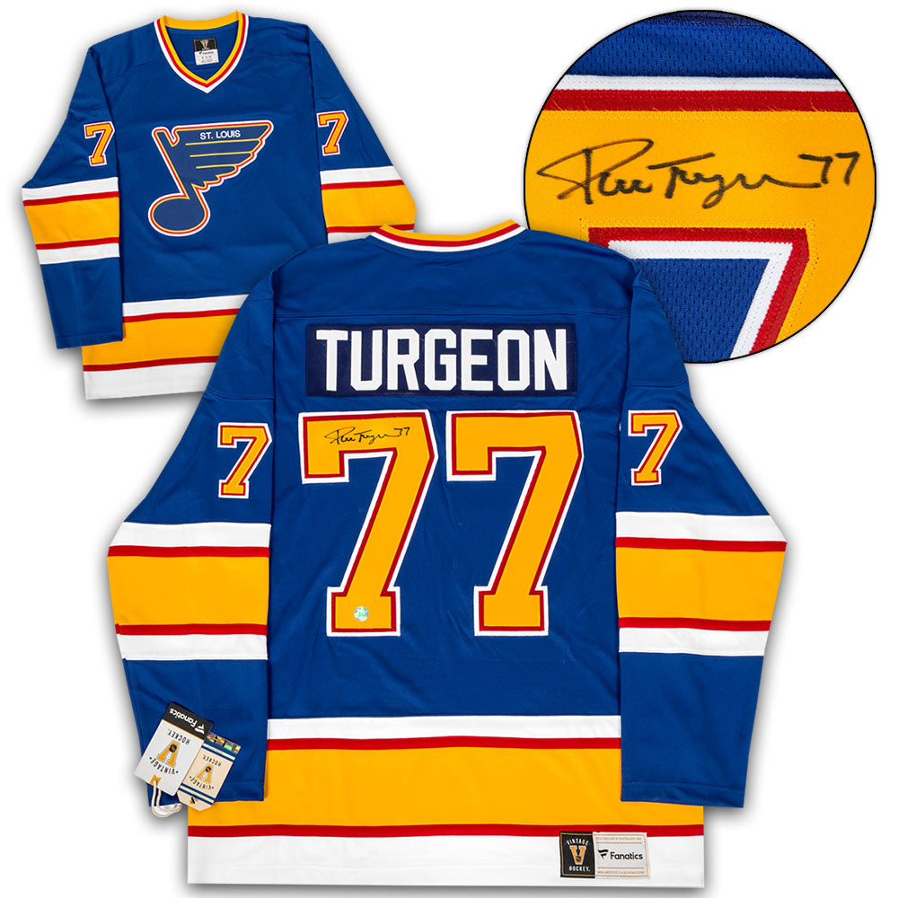 Pierre Turgeon Signed St Louis Blues Throwback Breakaway Jersey product image 1, provided for visual reference and product