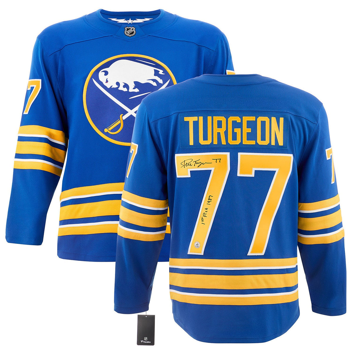 Pierre Turgeon Signed Buffalo Sabres Fanatics Breakaway Jersey with 1st Pick product image 3, provided for visual reference