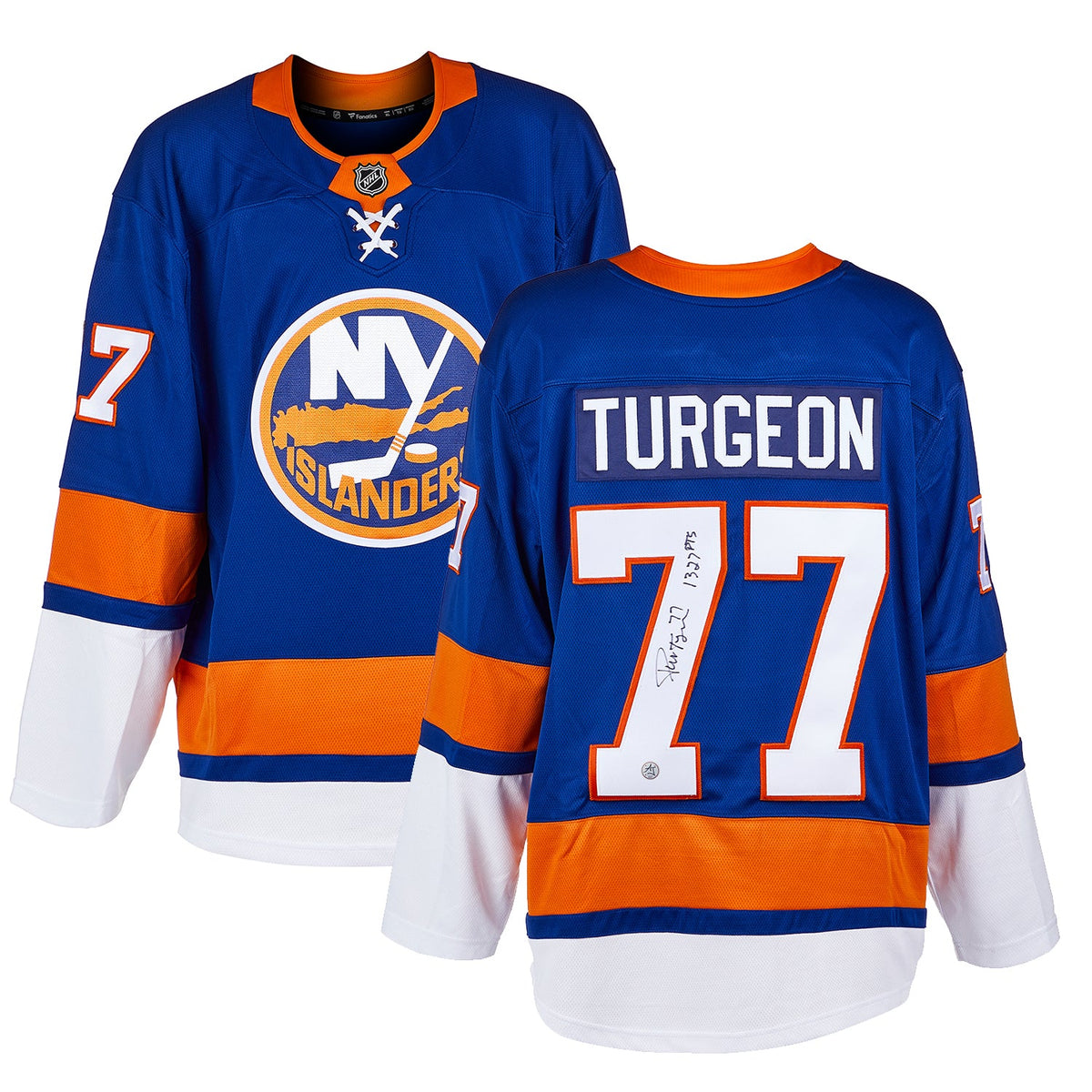 Pierre Turgeon Signed New York Islanders Fanatics Jersey with Career Points Note product image 2, provided for visual