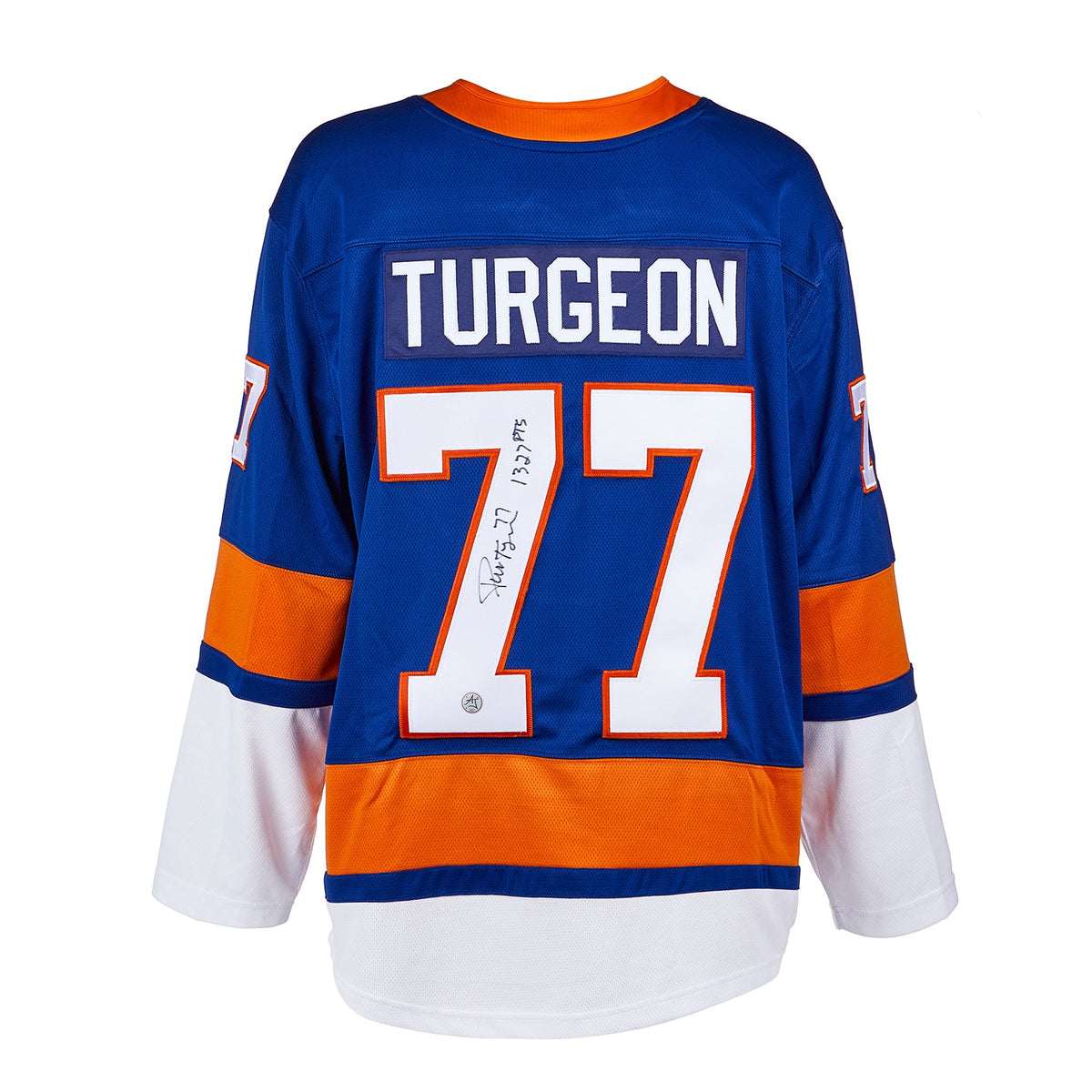 Pierre Turgeon Signed New York Islanders Fanatics Jersey with Career Points Note product image 1, provided for visual
