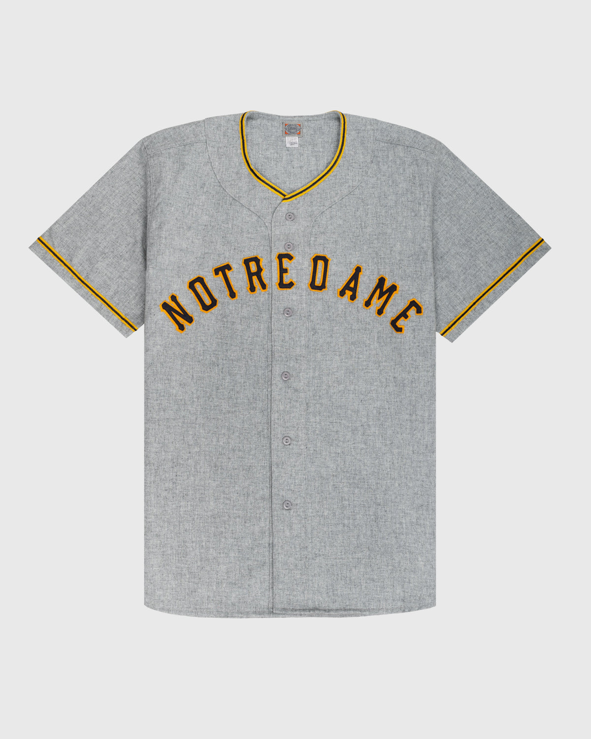 University of Notre Dame 1956 Authentic Wool Road Baseball Jersey product image 1, provided for visual reference and product