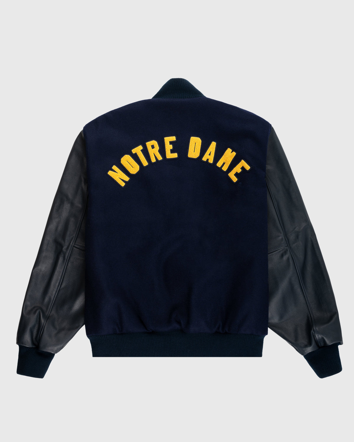 University of Notre Dame Authentic Wool & Leather Varsity Jacket product image 2, provided for visual reference and product