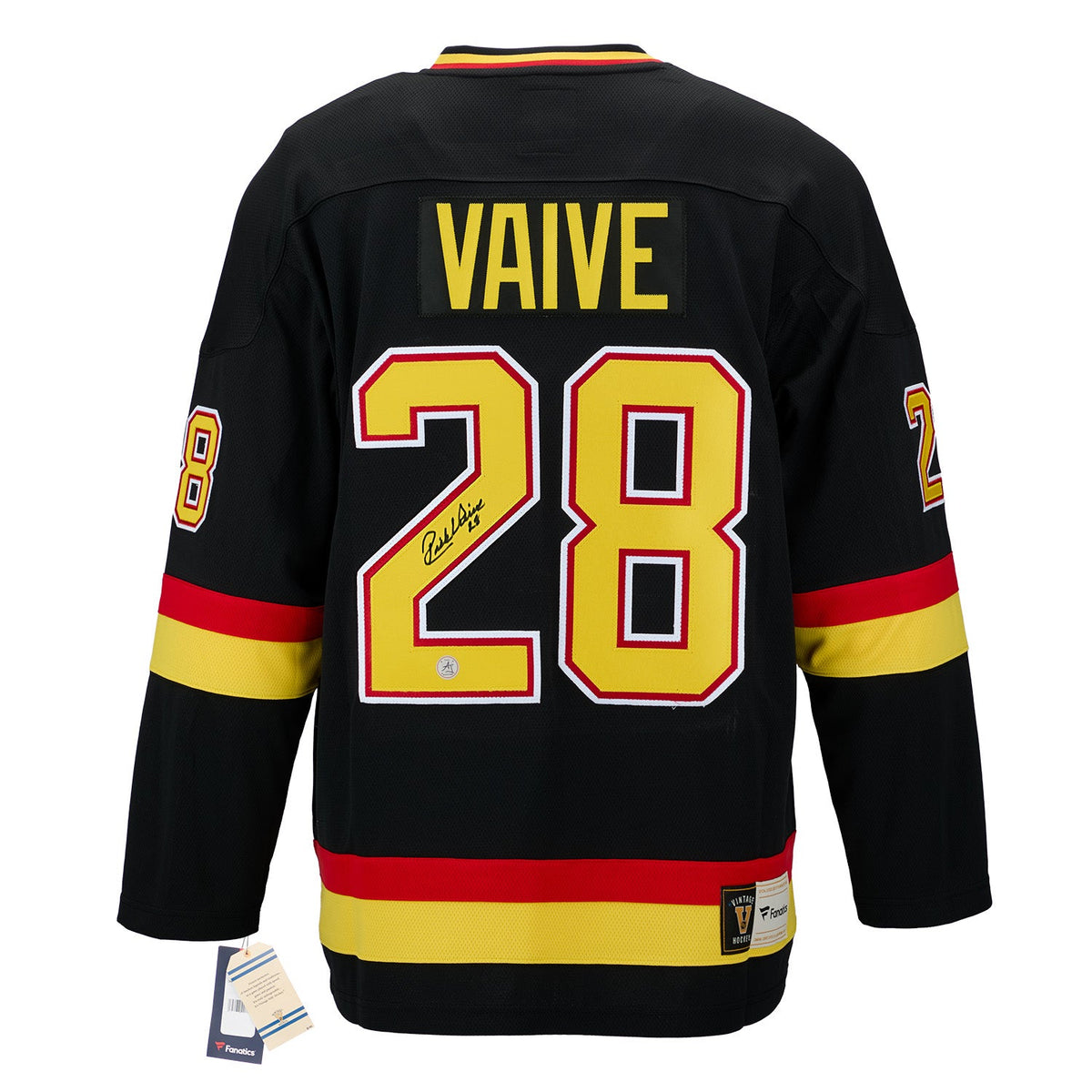 Rick Vaive Signed Vancouver Canucks Black Fanatics Throwback Jersey product image 1, provided for visual reference and