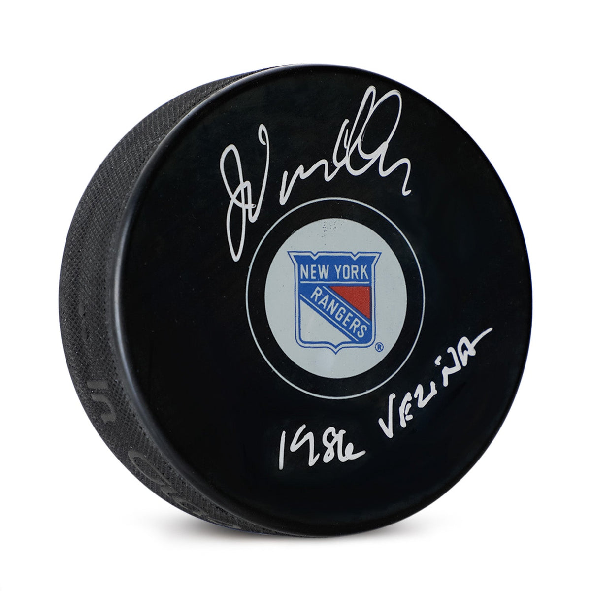 John Vanbiesbrouck Signed New York Rangers Puck with 1986 Vezina Note product image 1, provided for visual reference and