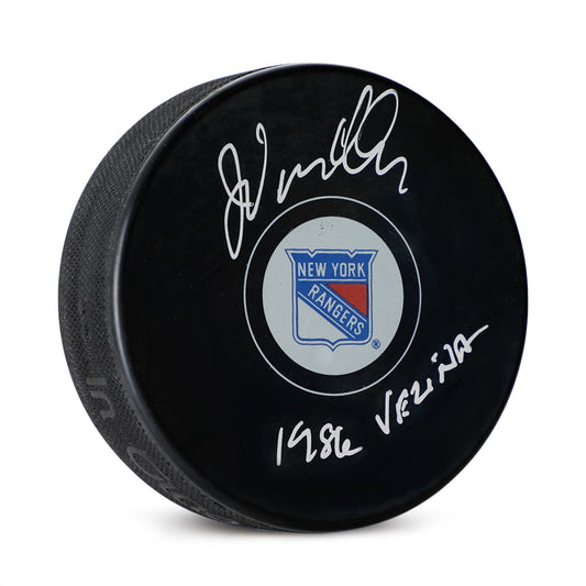 John Vanbiesbrouck Signed New York Rangers Puck with 1986 Vezina Note product image 1, provided for visual reference and