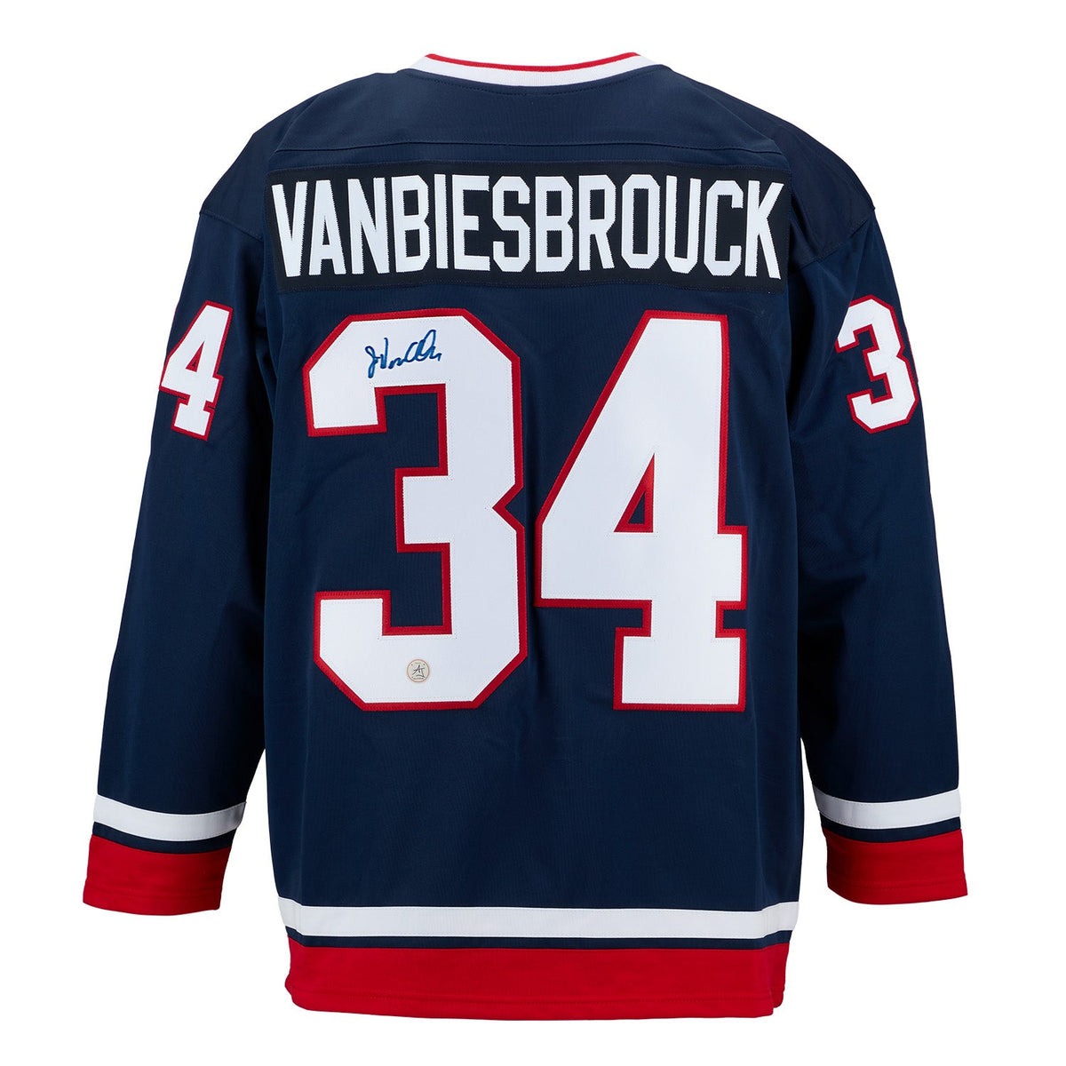 John Vanbiesbrouck Autographed Team USA Custom Hockey Nation Jersey product image 1, provided for visual reference and