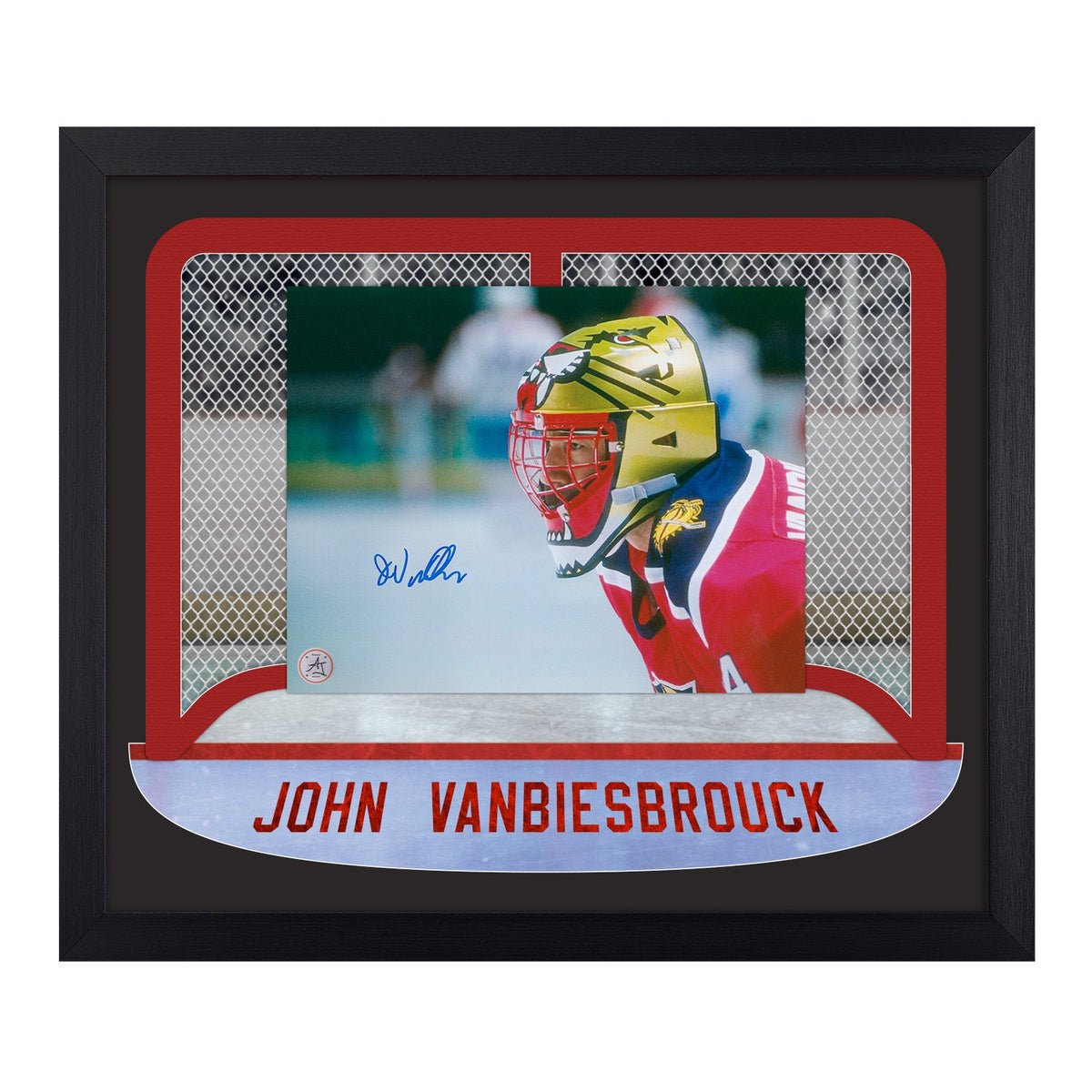John Vanbiesbrouck Signed Florida Goalie Mask Between The Pipes 23x27 Frame product image 1, provided for visual reference