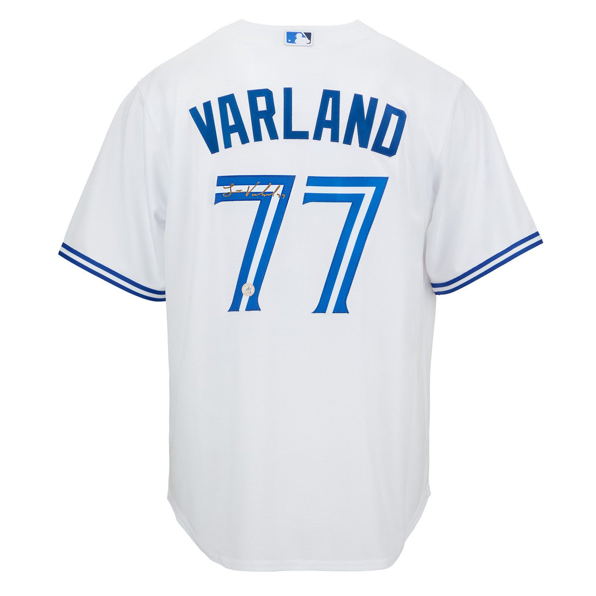 Louis Varland Autographed Toronto Blue Jays White Nike Baseball Jersey product image 1, provided for visual reference and
