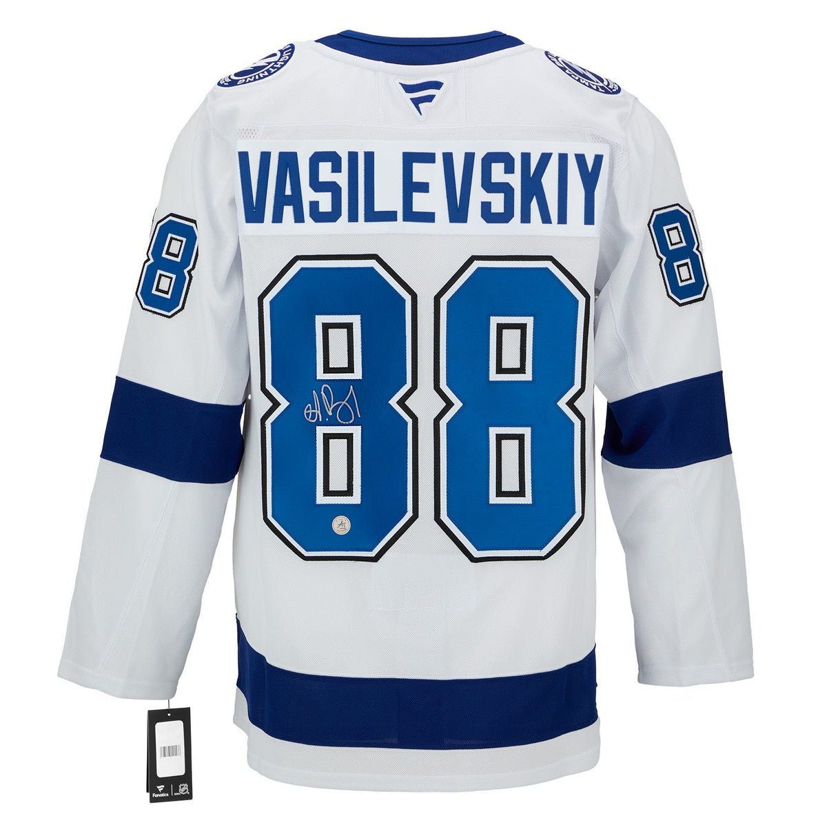 Andrei Vasilevskiy Signed Tampa Bay Lightning White Fanatics Premium Jersey product image 1, provided for visual reference