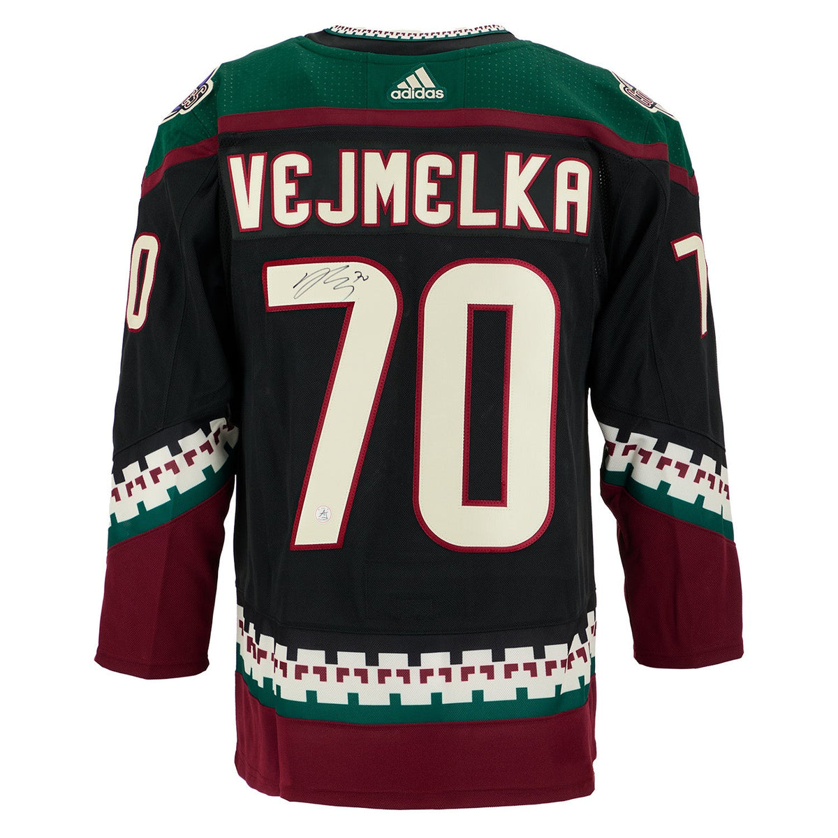Karel Vejmelka Signed Arizona Coyotes Black Kachina adidas Jersey product image 1, provided for visual reference and product