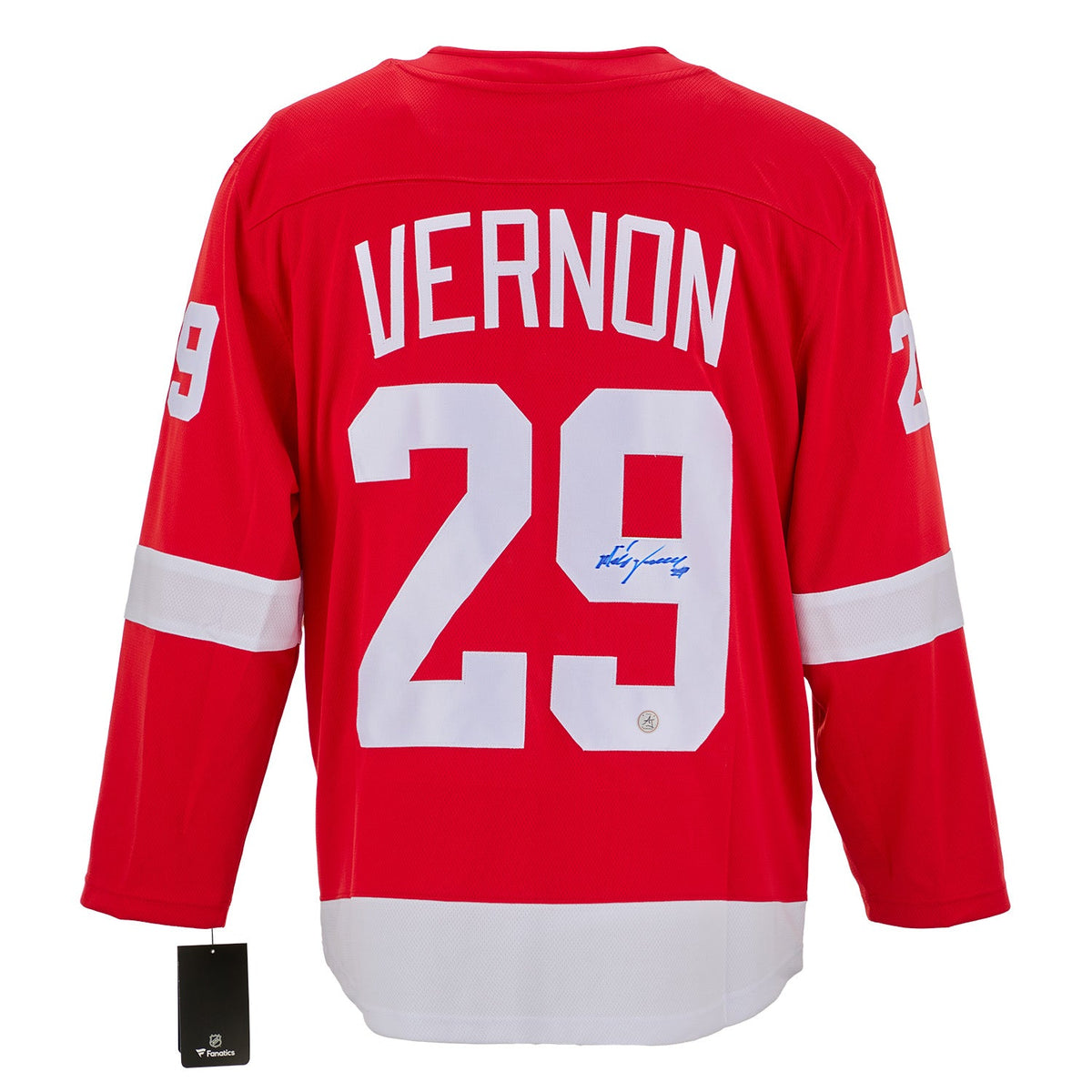 Mike Vernon Autographed Detroit Red Wings Fanatics Breakaway Jersey product image 1, provided for visual reference and