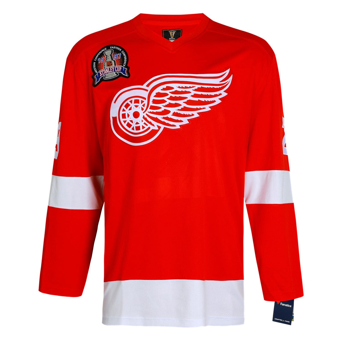 Mike Vernon Signed Detroit Red Wings Throwback Fanatics Jersey with 97 Note product image 2, provided for visual reference