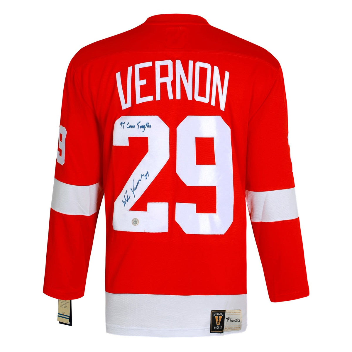 Mike Vernon Signed Detroit Red Wings Throwback Fanatics Jersey with 97 Note product image 1, provided for visual reference