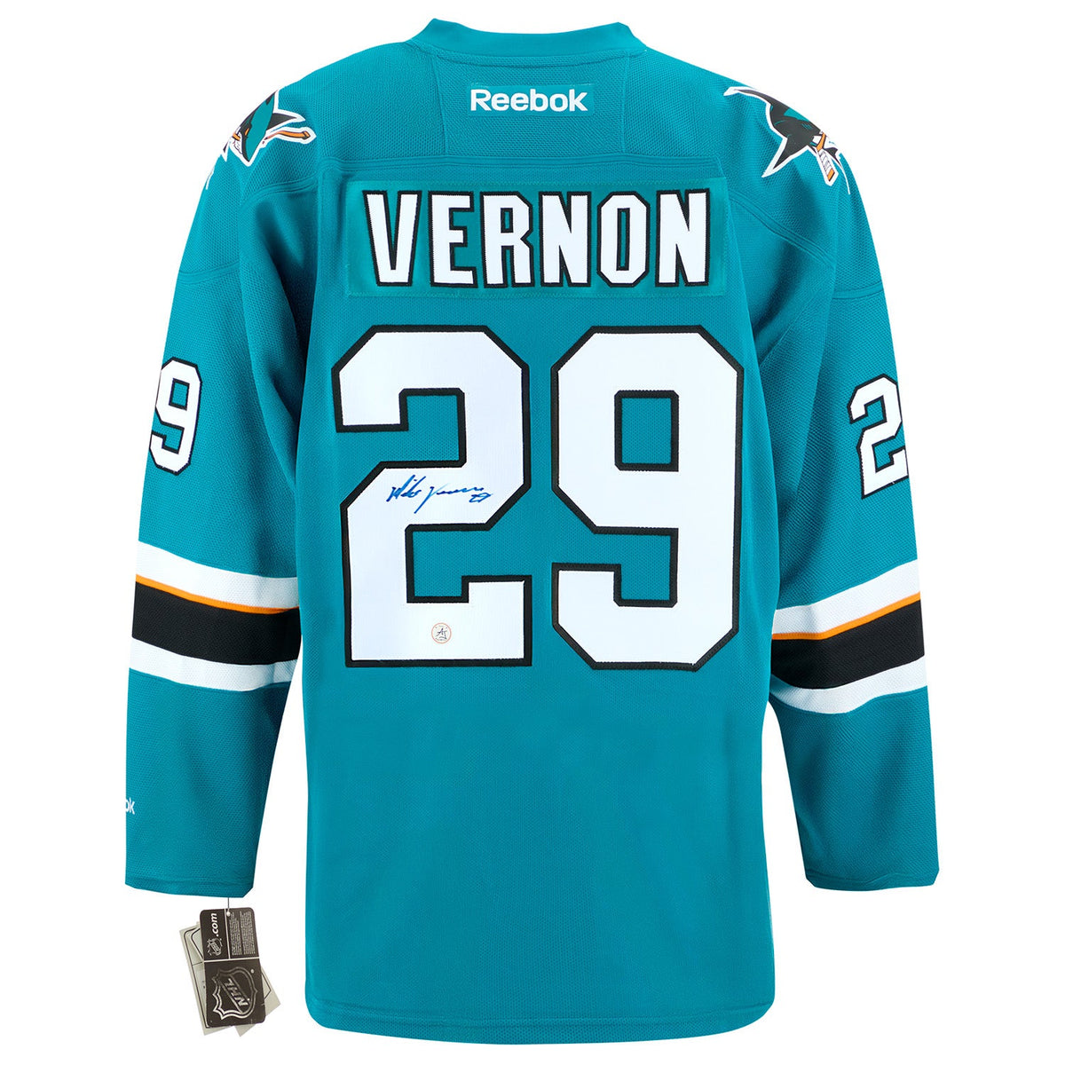 Mike Vernon Autographed San Jose Sharks Vintage Reebok Jersey product image 1, provided for visual reference and product