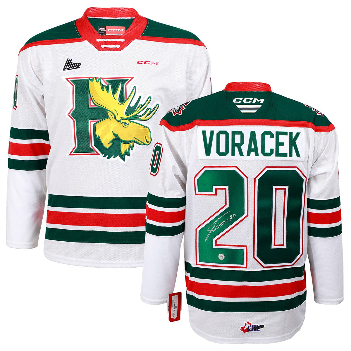 Jakub Voracek Autographed Halifax Mooseheads White CCM CHL Jersey product image 3, provided for visual reference and product