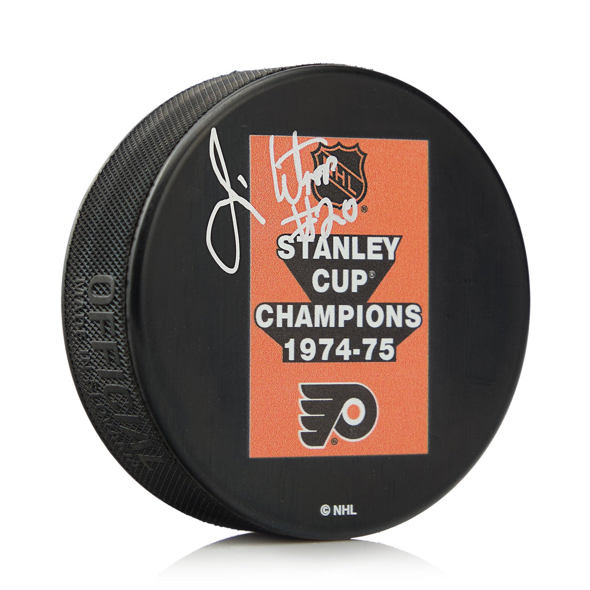 Jim Watson Autographed Philadelphia Flyers 1975 Stanley Cup Puck product image 1, provided for visual reference and product