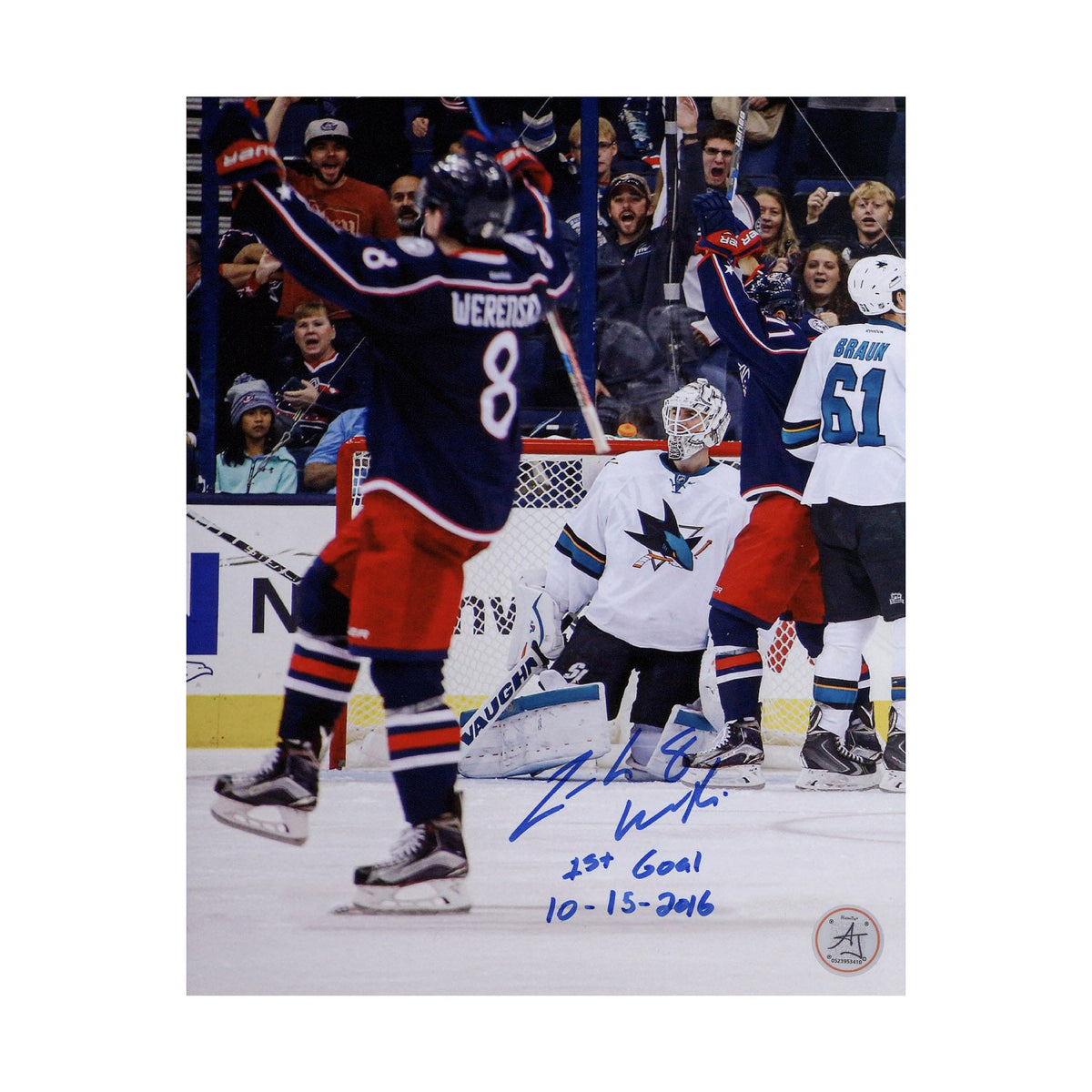 Zach Werenski Columbus Blue Jackets Signed & Dated 1st NHL Goal 8x10 Photo product image 1, provided for visual reference
