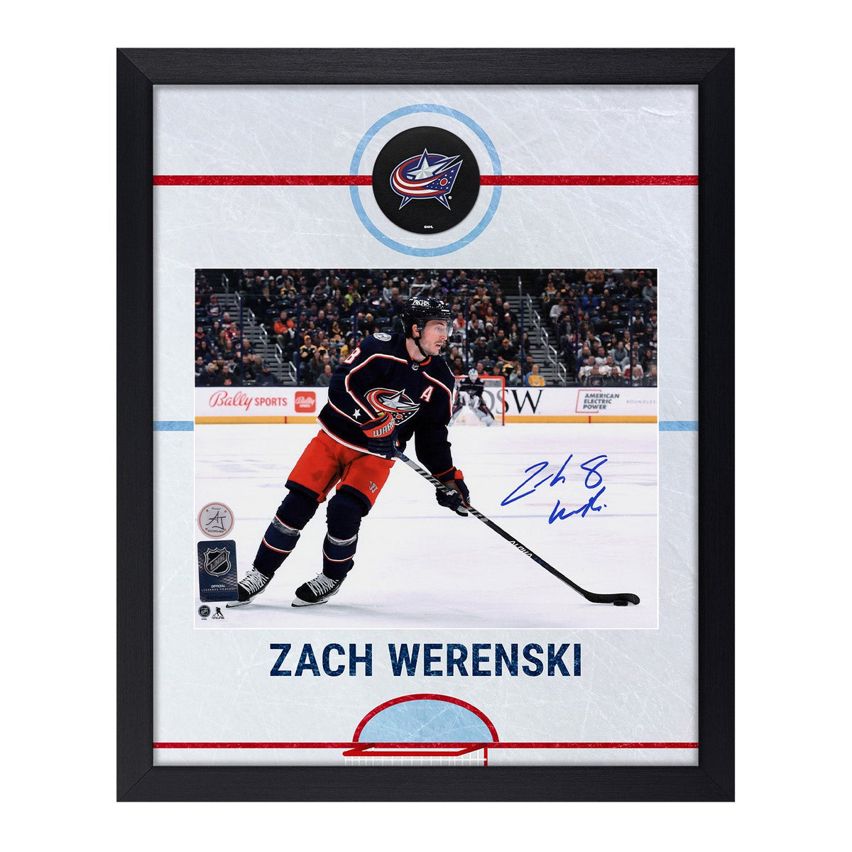 Zach Werenski Autographed Columbus Blue Jackets Graphic Rink 19x23 Frame product image 1, provided for visual reference and